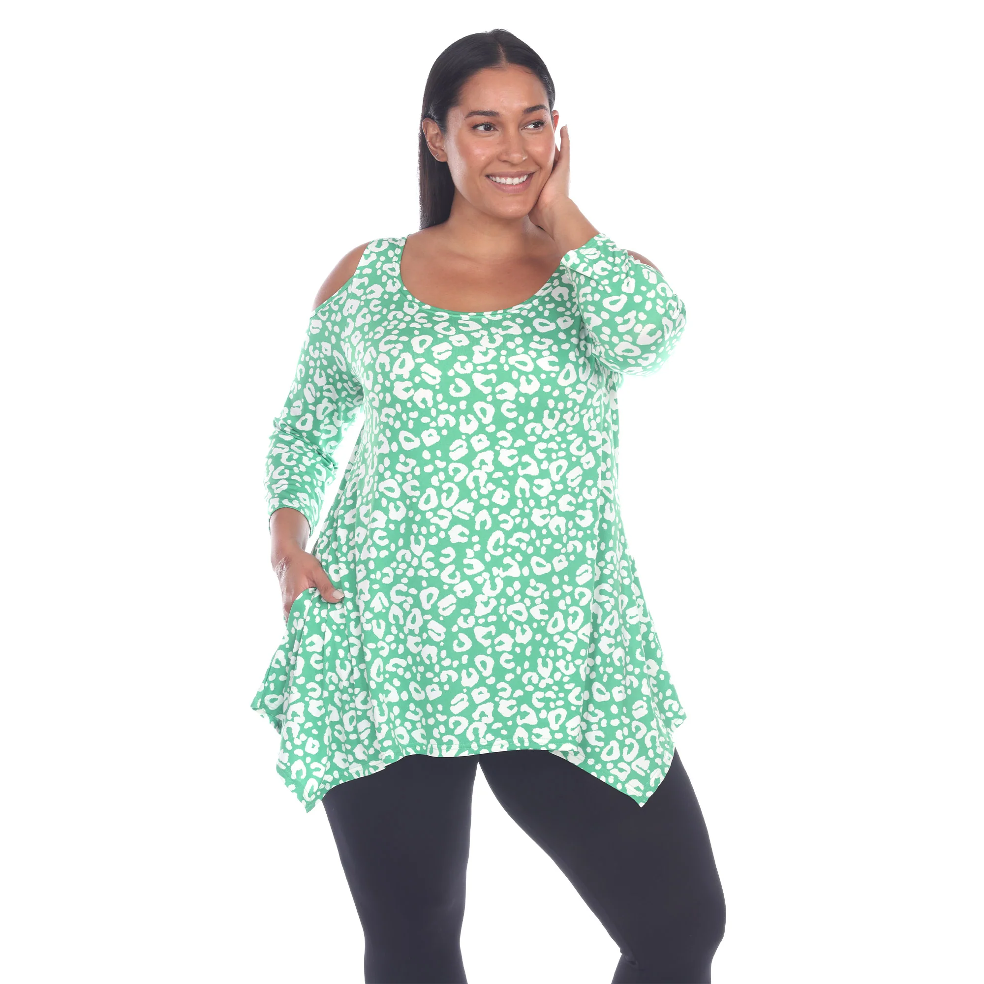 White Mark Women's Leopard Print Cold Shoulder Tunic Top - Image 10