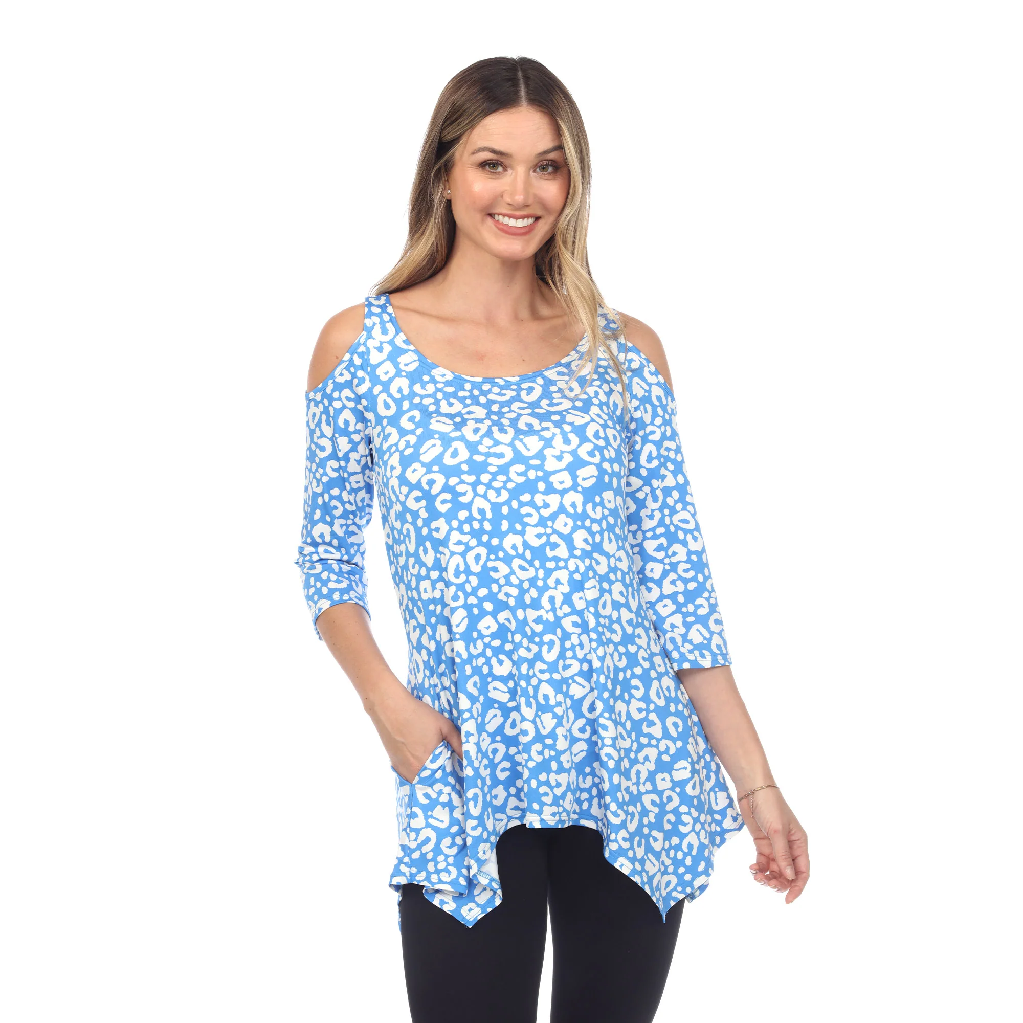 White Mark Women's Leopard Print Cold Shoulder Tunic Top - Image 3