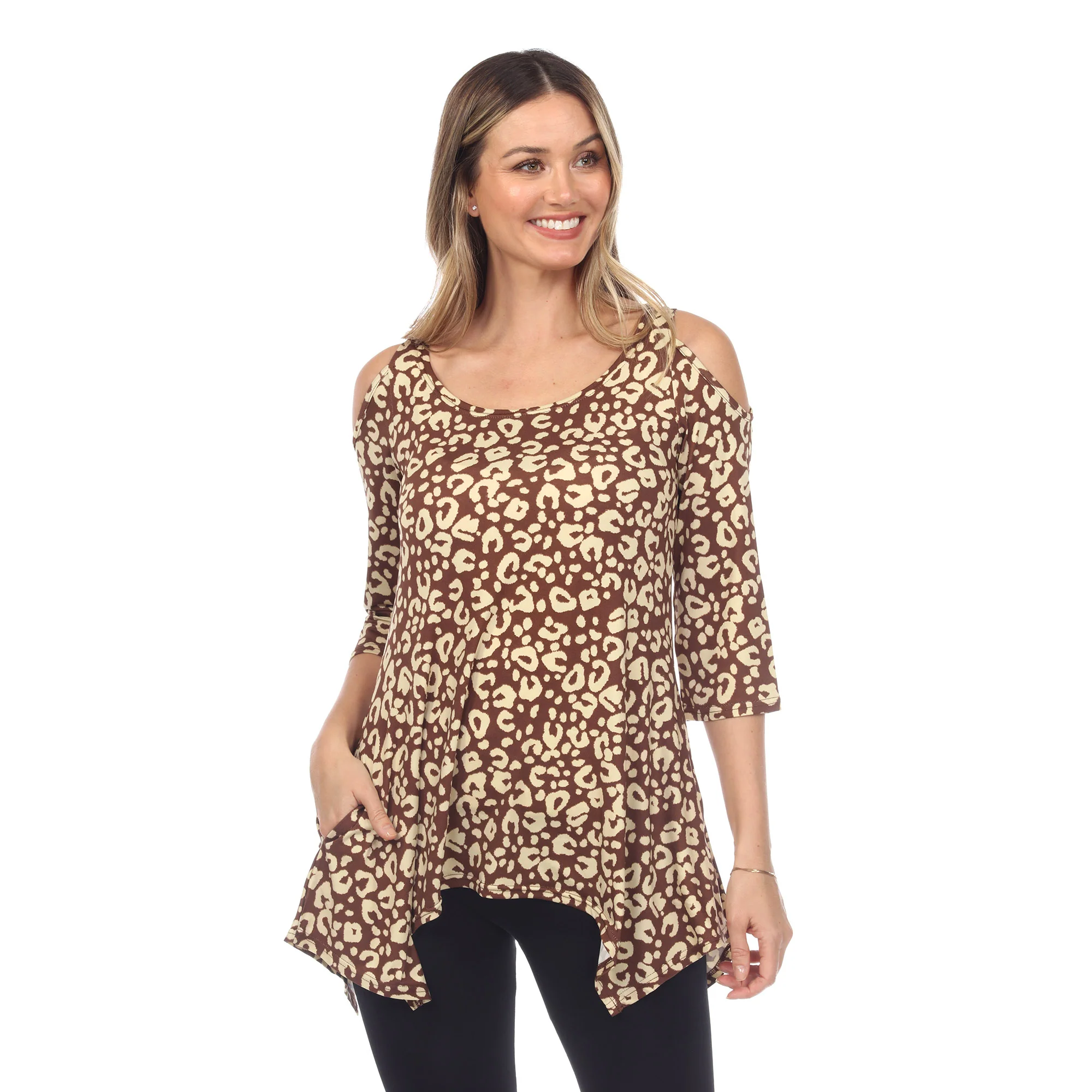 White Mark Women's Leopard Print Cold Shoulder Tunic Top - Image 4