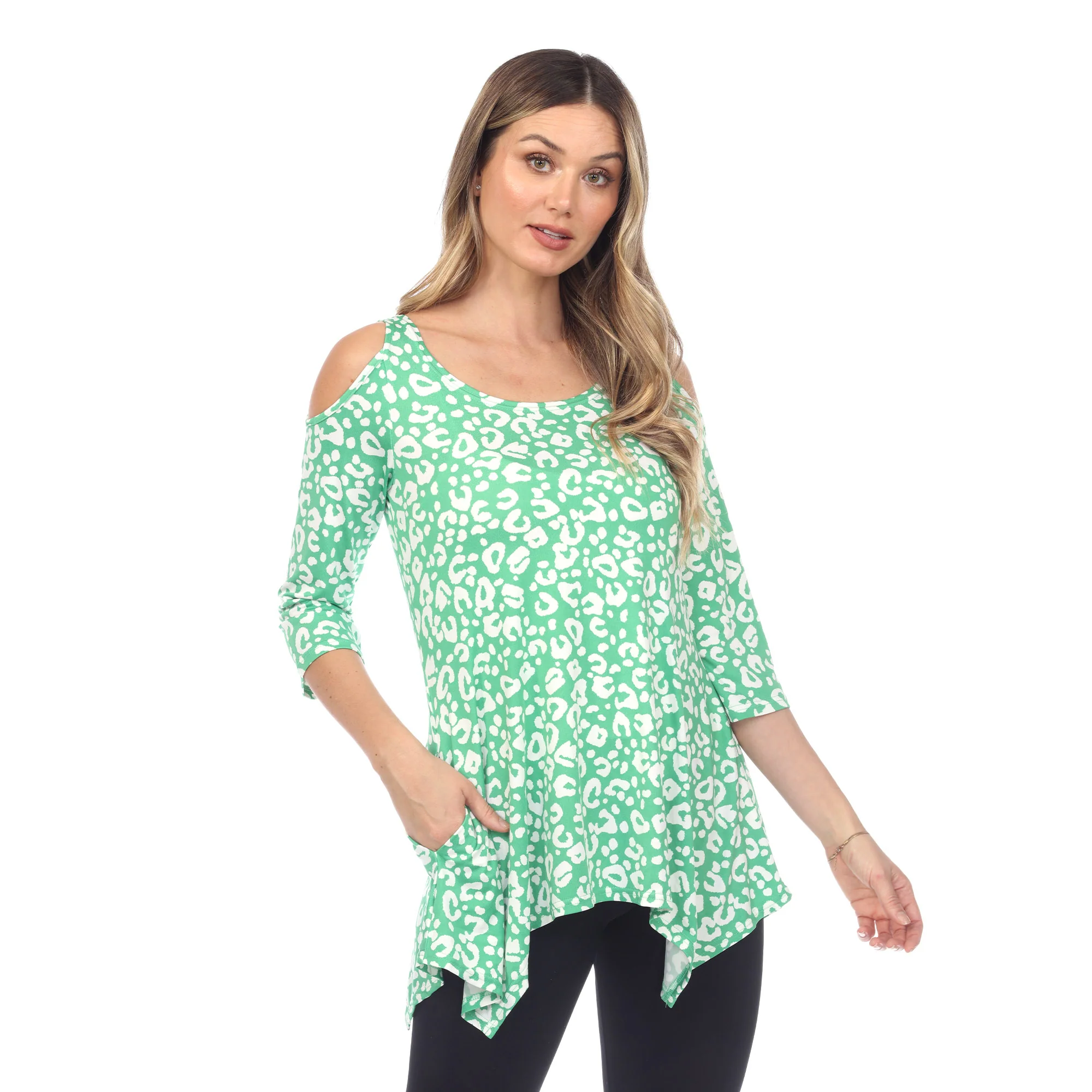 White Mark Women's Leopard Print Cold Shoulder Tunic Top - Image 5