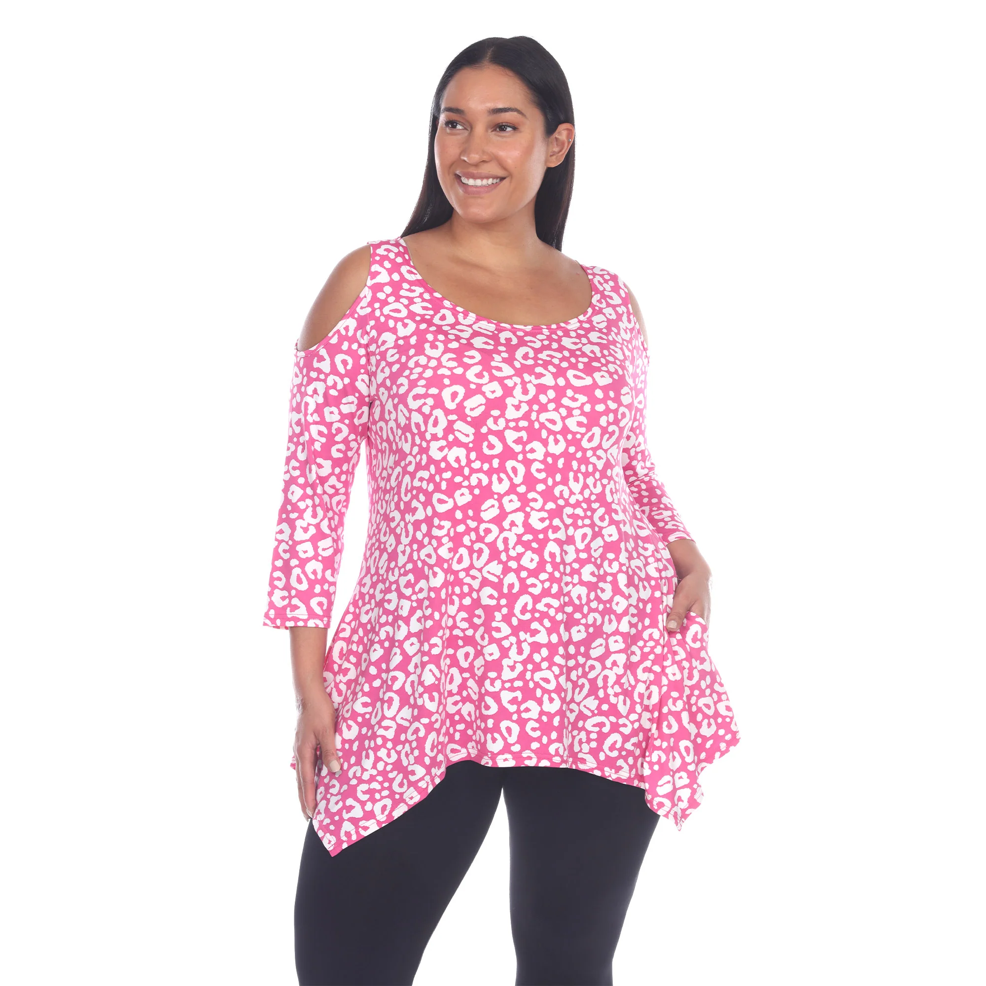 White Mark Women's Leopard Print Cold Shoulder Tunic Top - Image 6