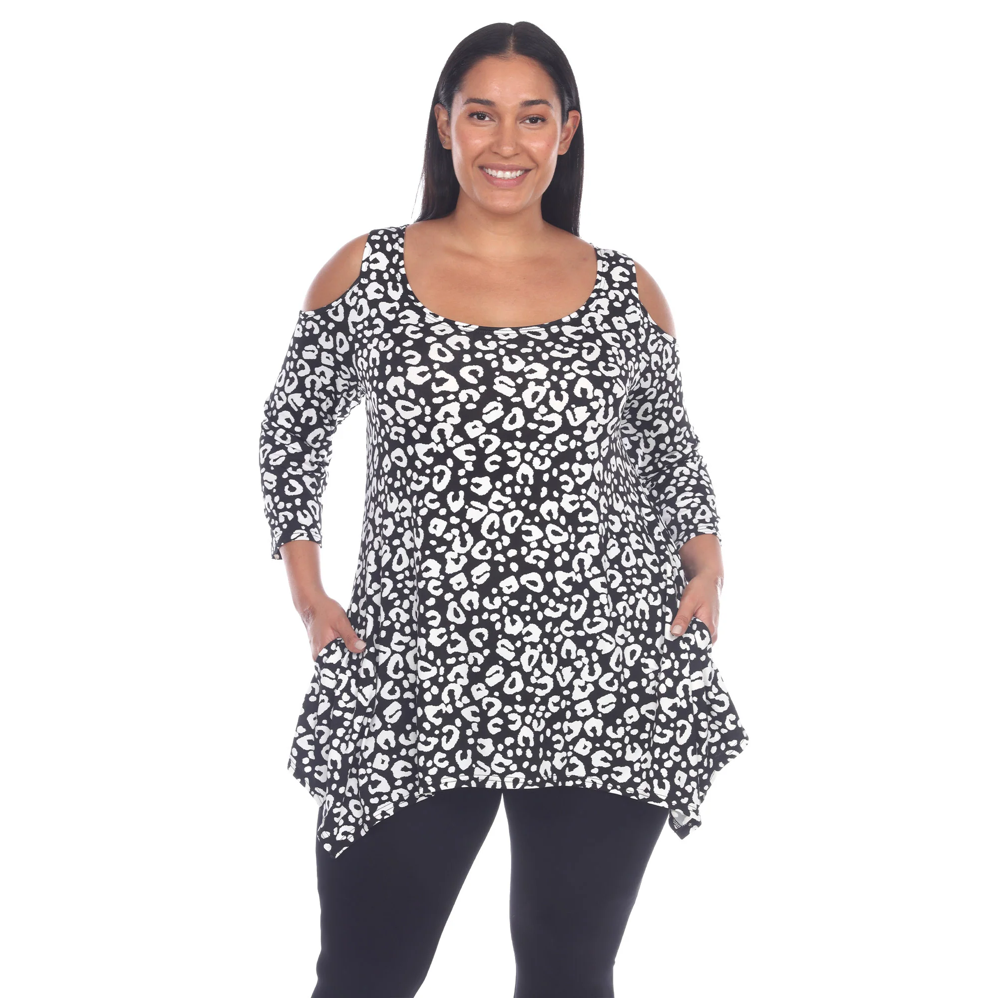 White Mark Women's Leopard Print Cold Shoulder Tunic Top - Image 7