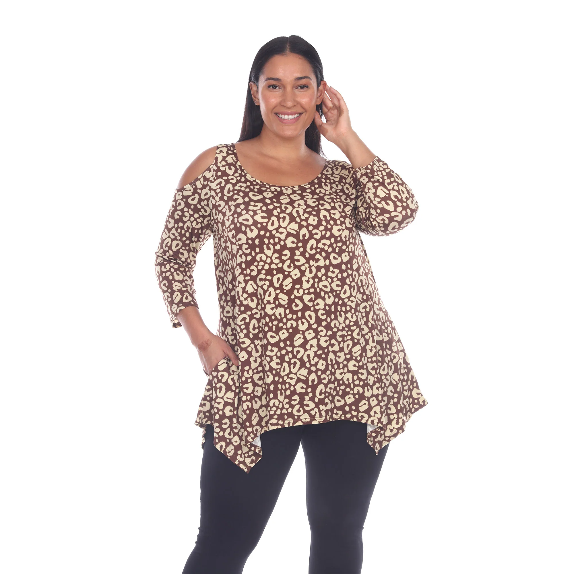 White Mark Women's Leopard Print Cold Shoulder Tunic Top - Image 9