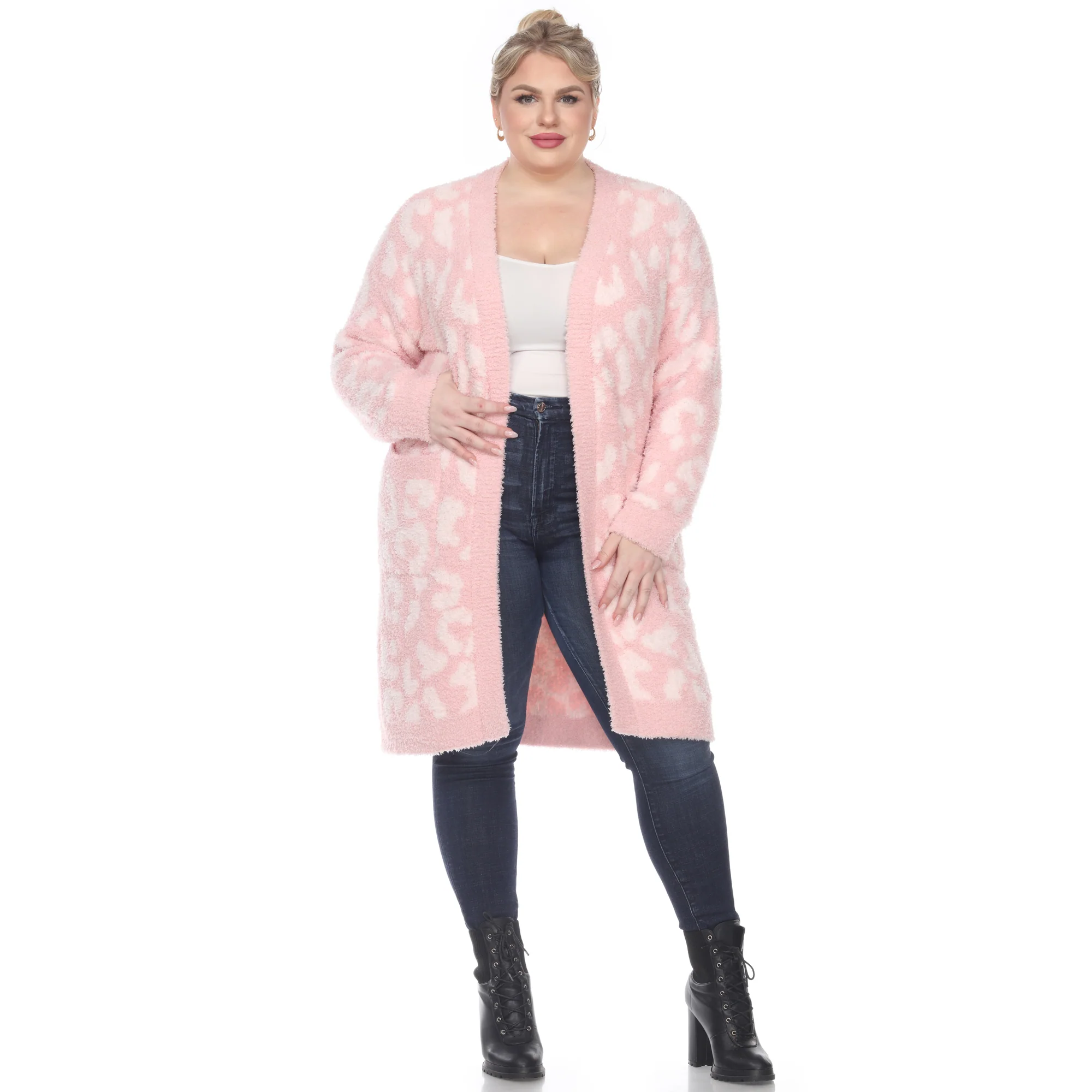 White Mark Women's Leopard Print Open Front Sherpa Coat - Image 10
