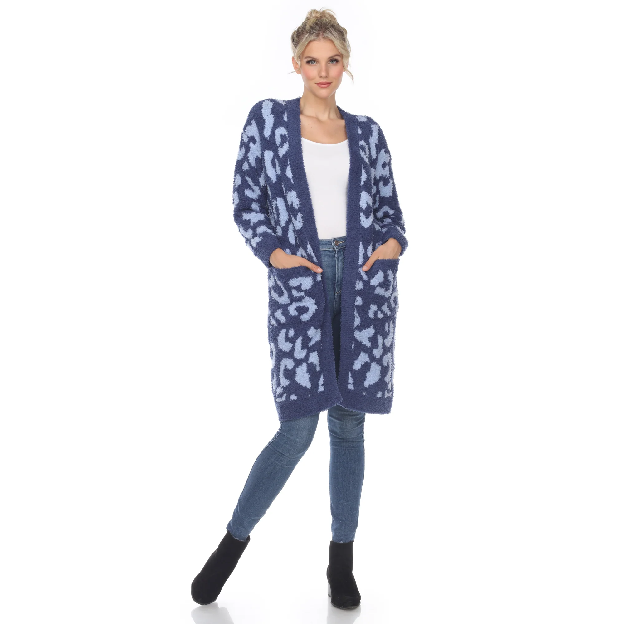 White Mark Women's Leopard Print Open Front Sherpa Coat - Image 3