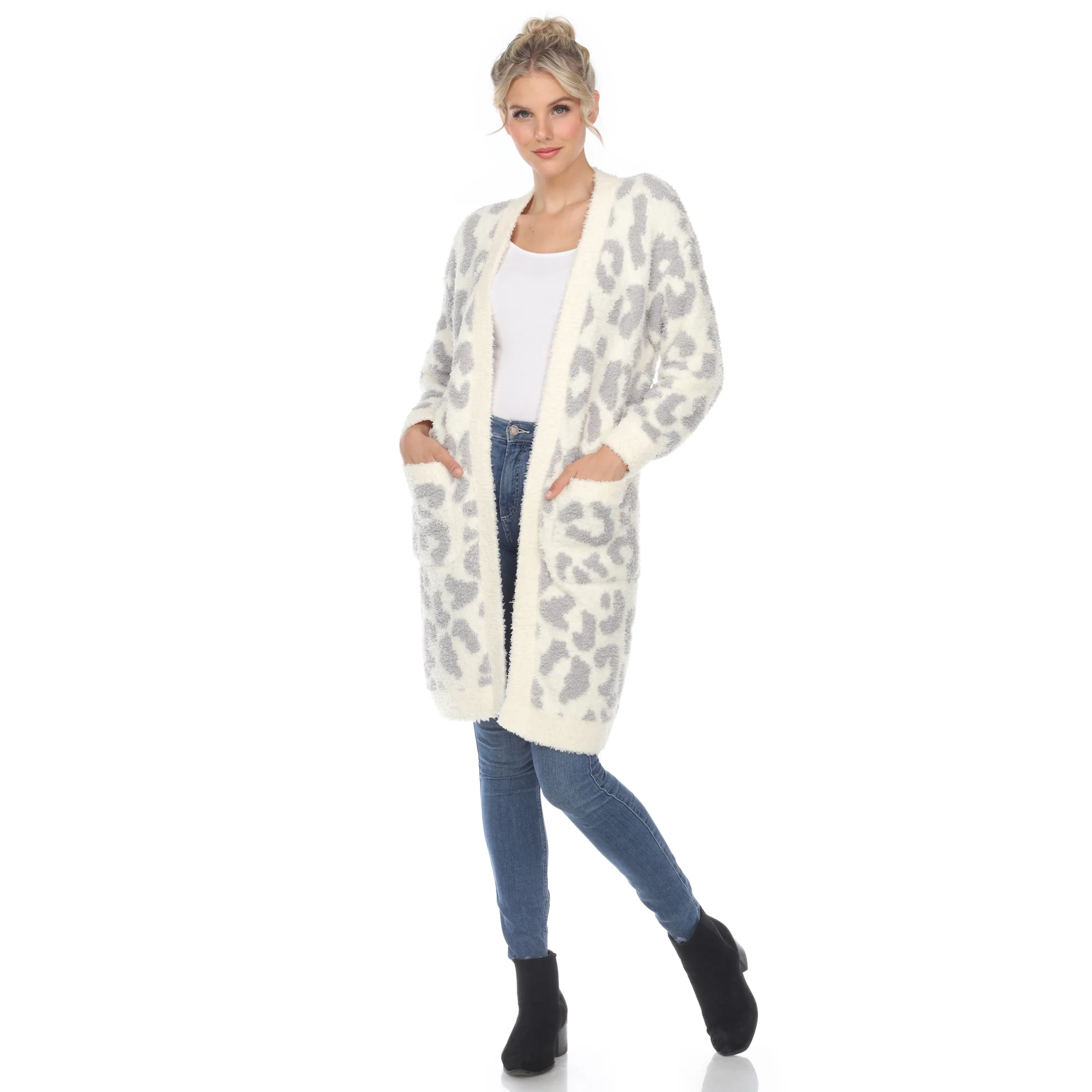 White Mark Women's Leopard Print Open Front Sherpa Coat - Image 4