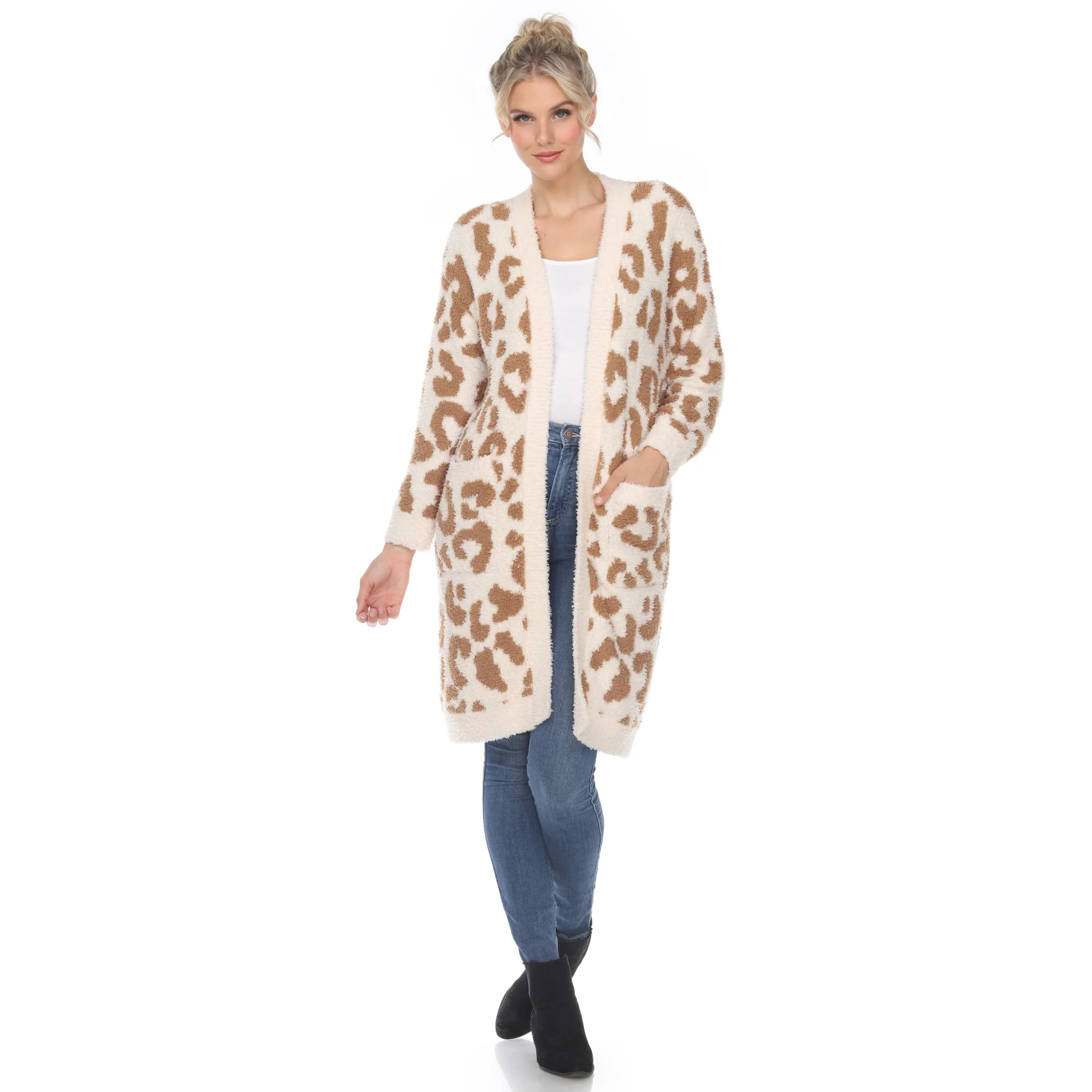 White Mark Women's Leopard Print Open Front Sherpa Coat - Image 5