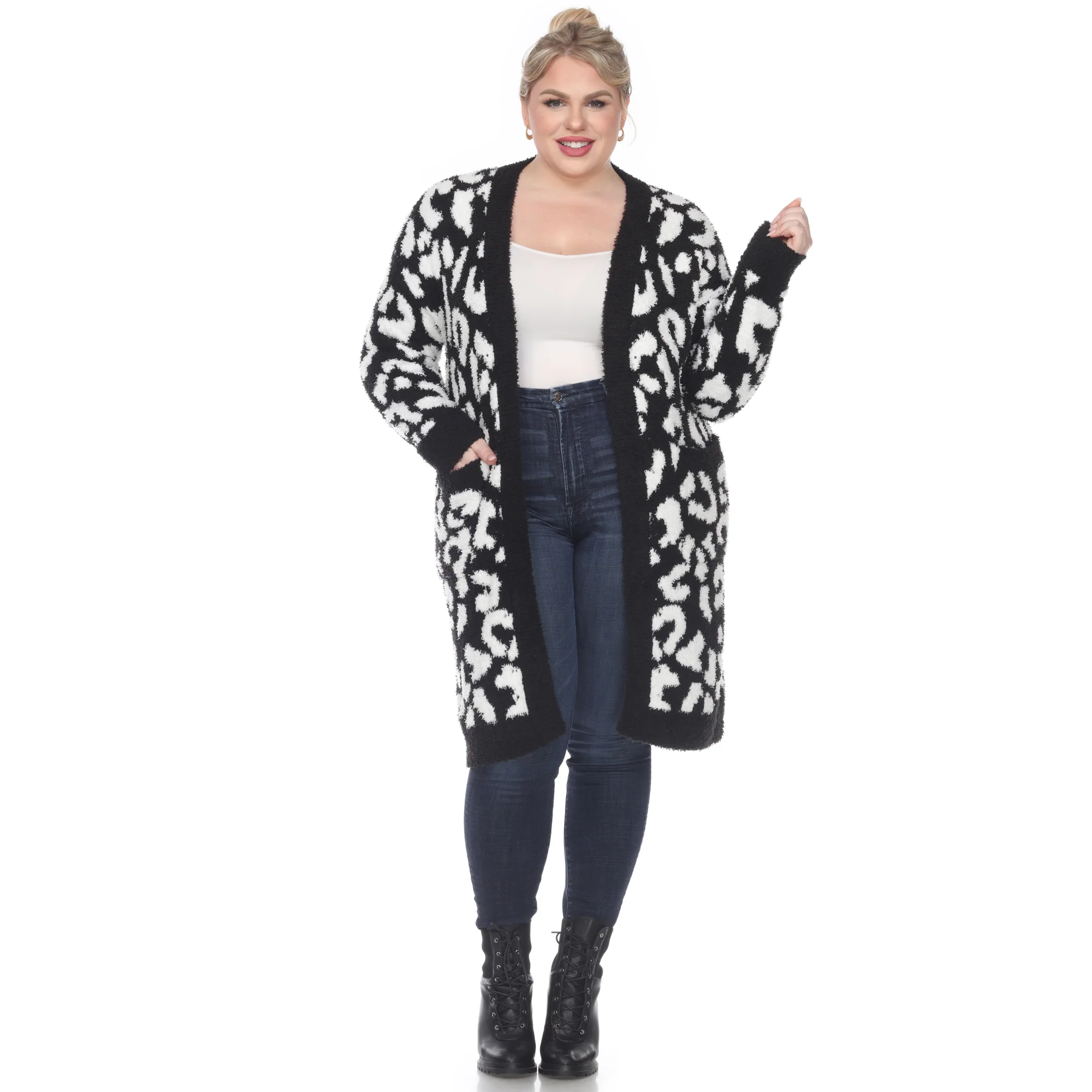 White Mark Women's Leopard Print Open Front Sherpa Coat - Image 6