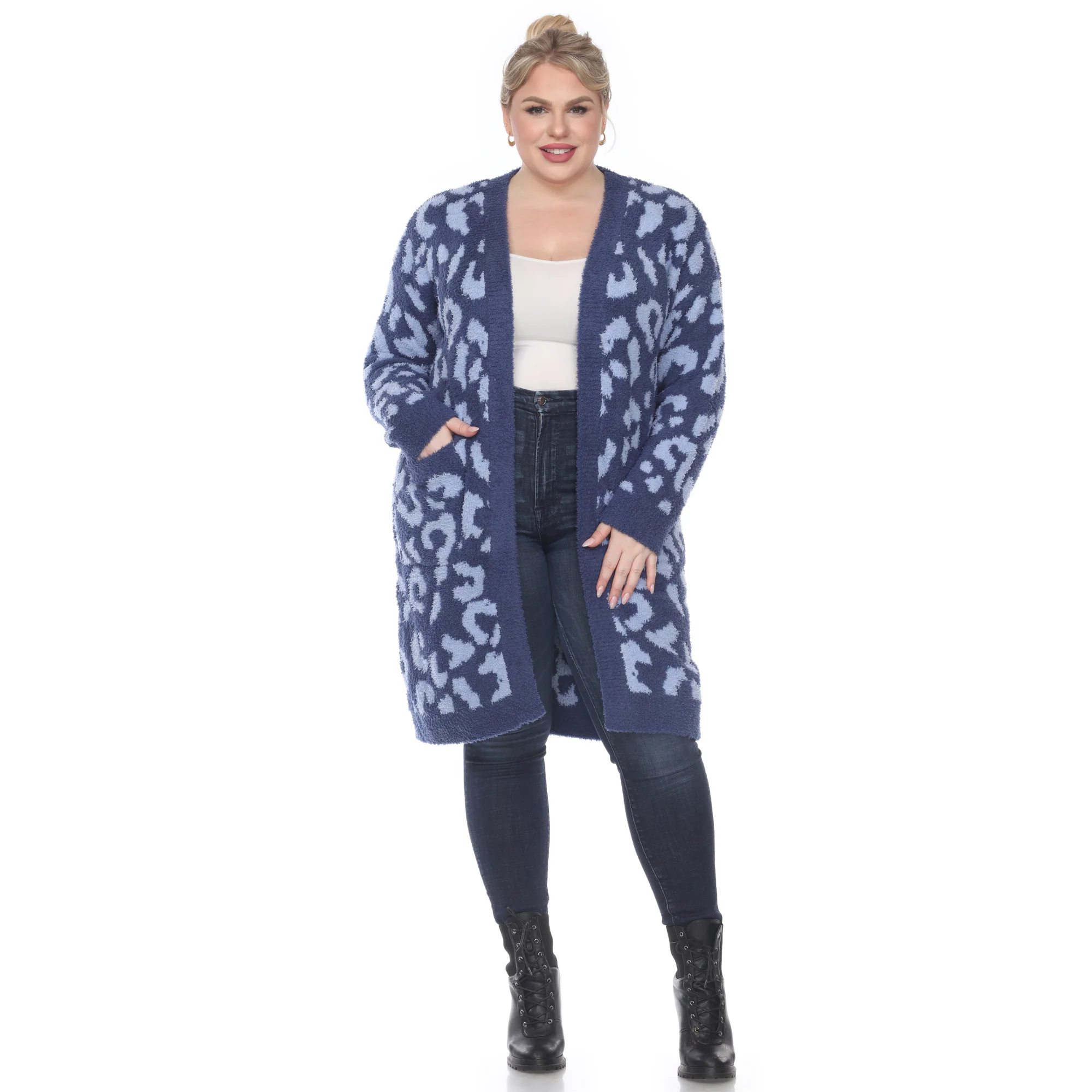 White Mark Women's Leopard Print Open Front Sherpa Coat - Image 7