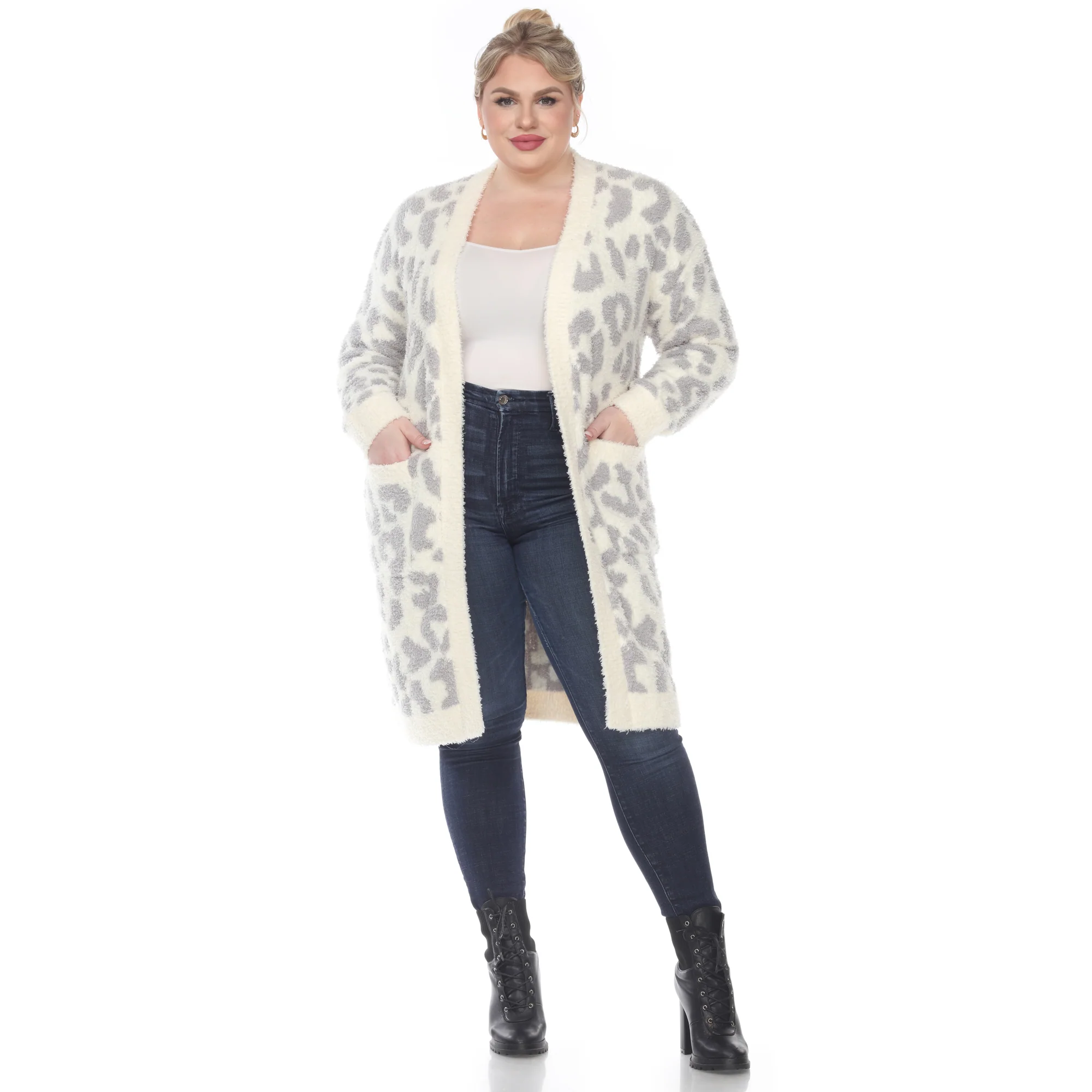 White Mark Women's Leopard Print Open Front Sherpa Coat - Image 8