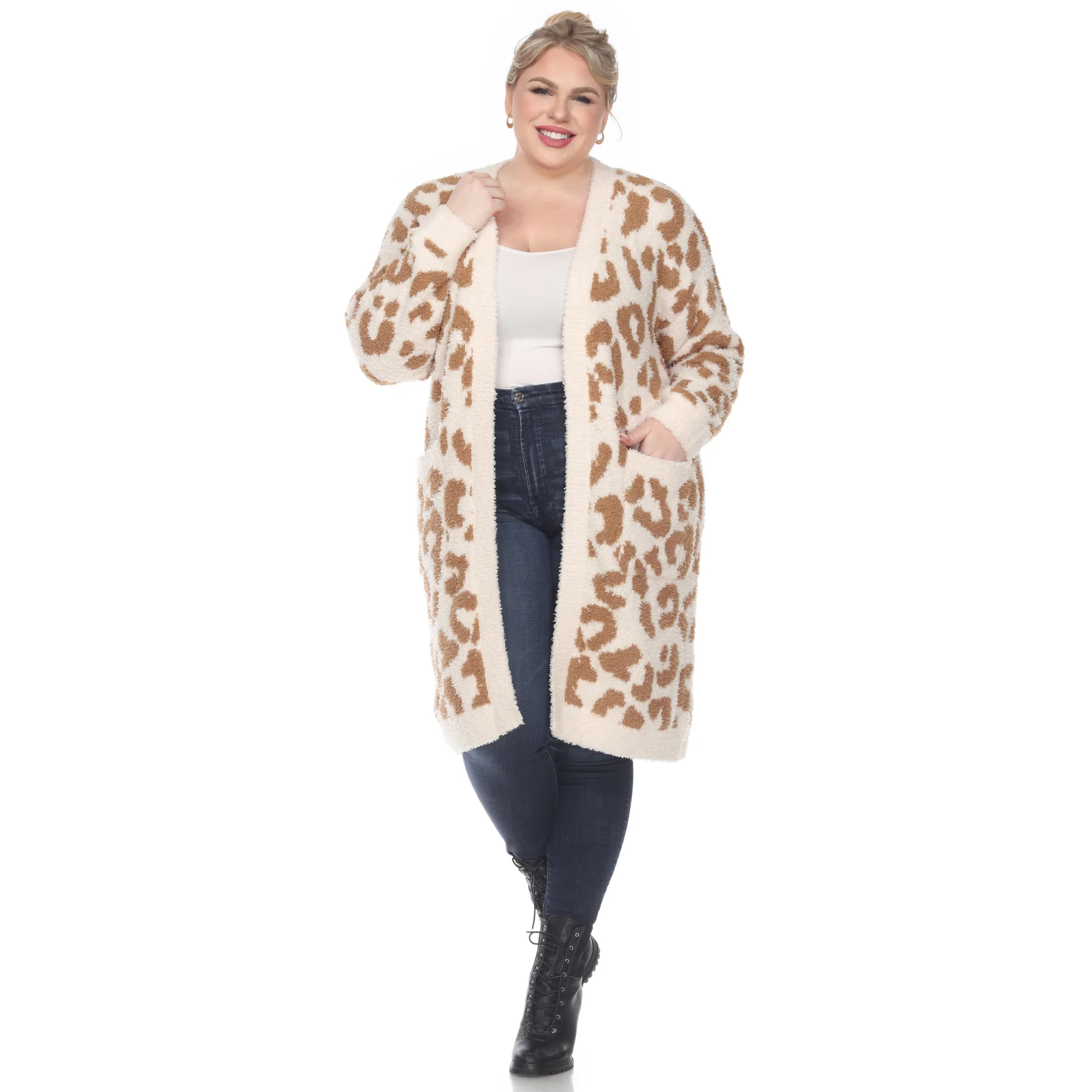 White Mark Women's Leopard Print Open Front Sherpa Coat - Image 9