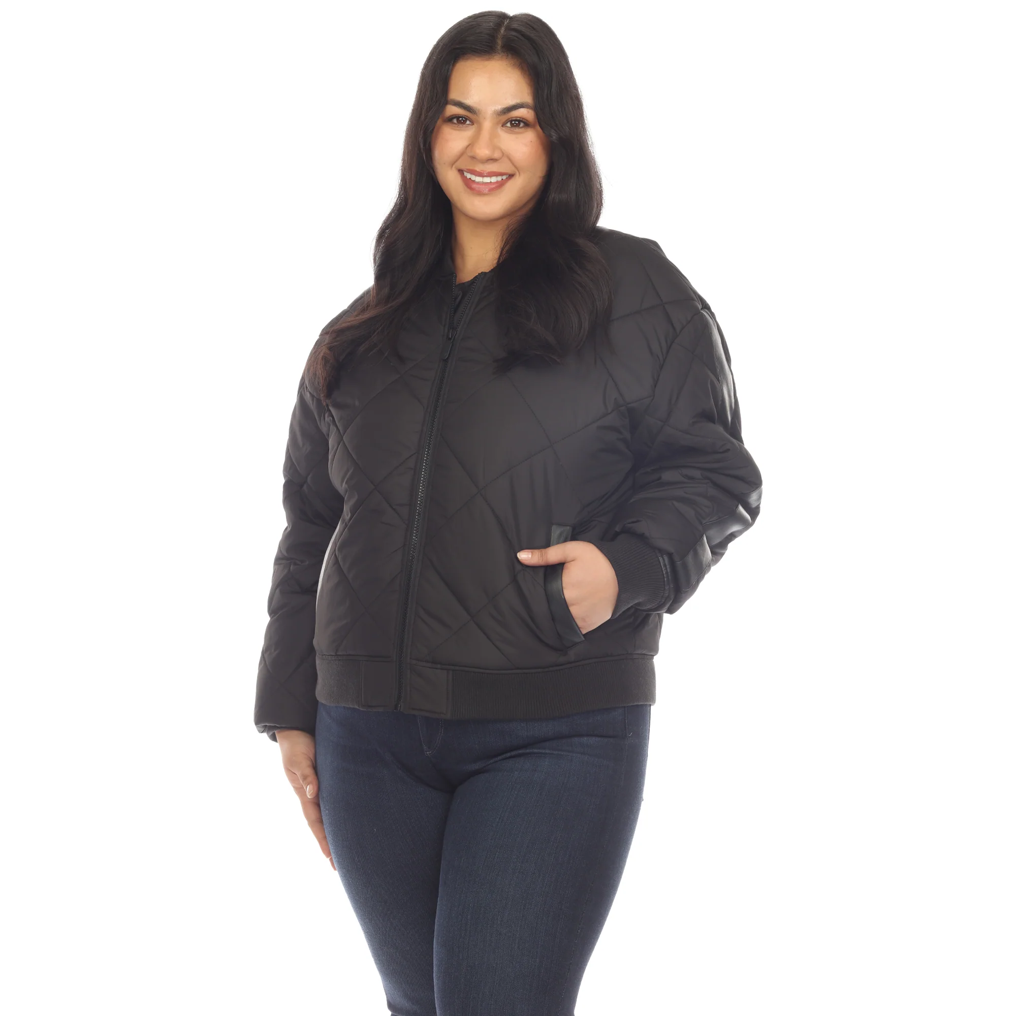 White Mark Women's Lightweight Diamond Quilted Puffer Bomber Jacket - Image 4