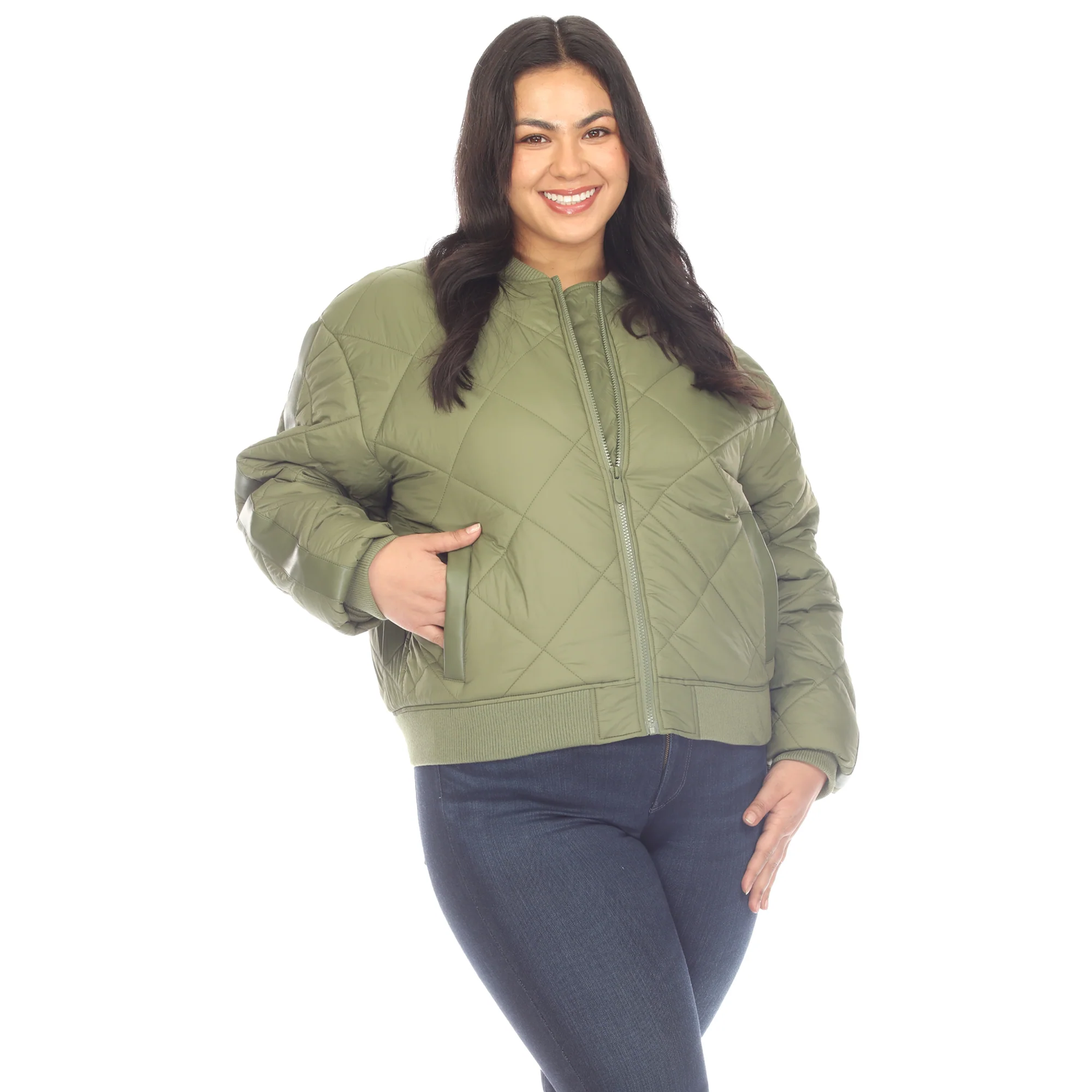White Mark Women's Lightweight Diamond Quilted Puffer Bomber Jacket - Image 5