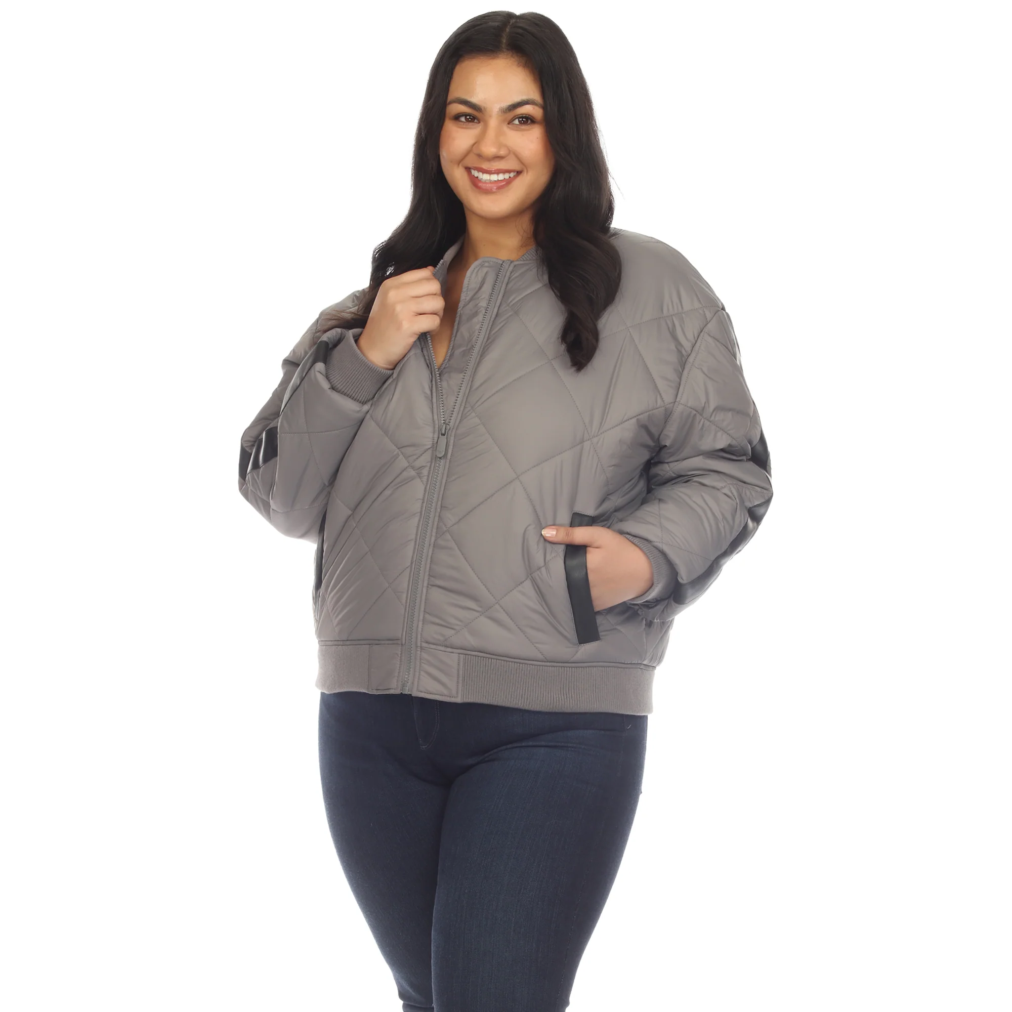 White Mark Women's Lightweight Diamond Quilted Puffer Bomber Jacket - Image 6