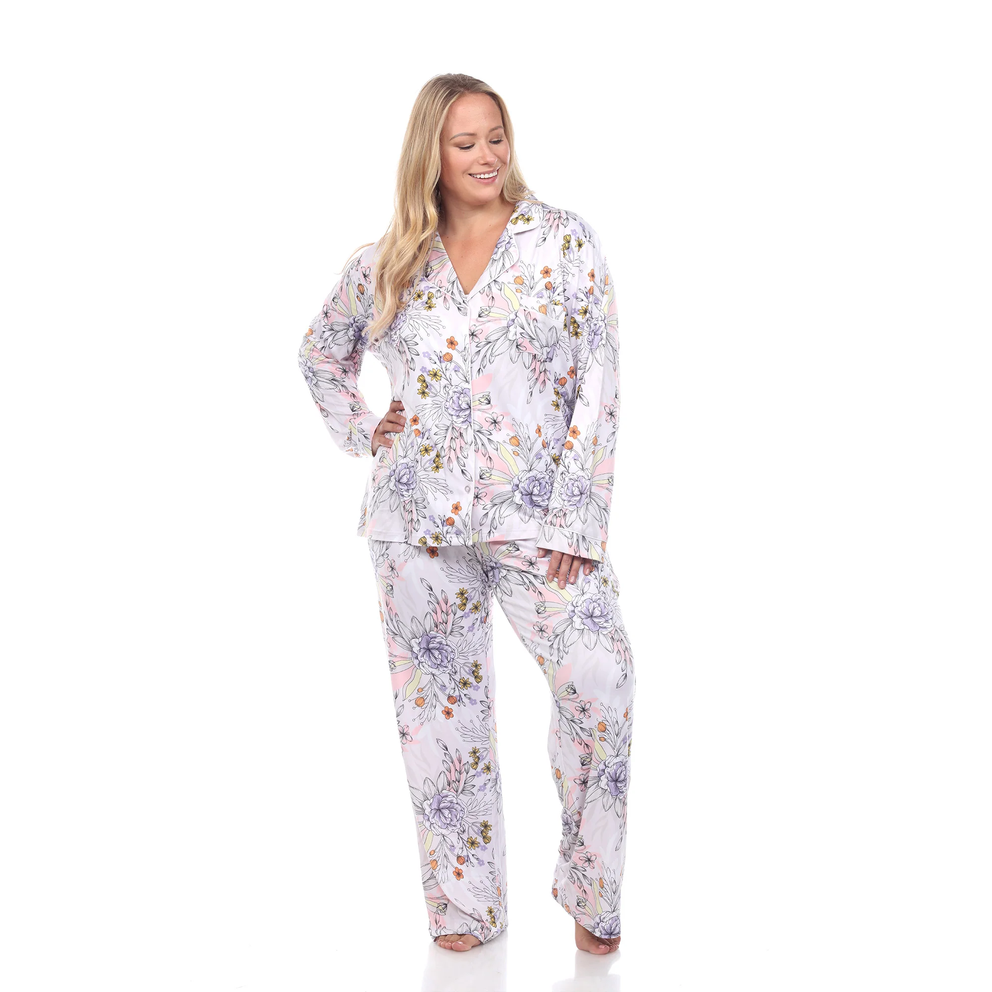 White Mark Women's Long-Sleeve Floral Pajama Set - Image 10