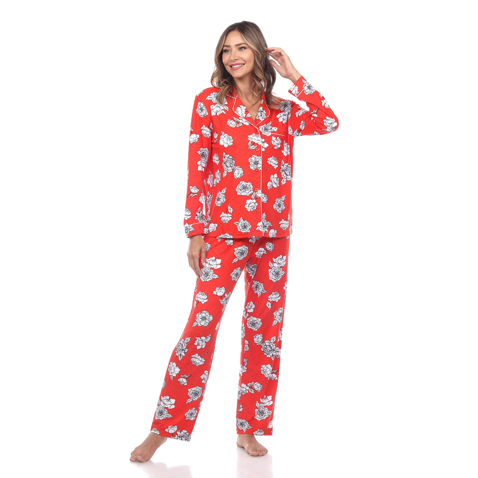 White Mark Women's Long-Sleeve Floral Pajama Set - Image 3