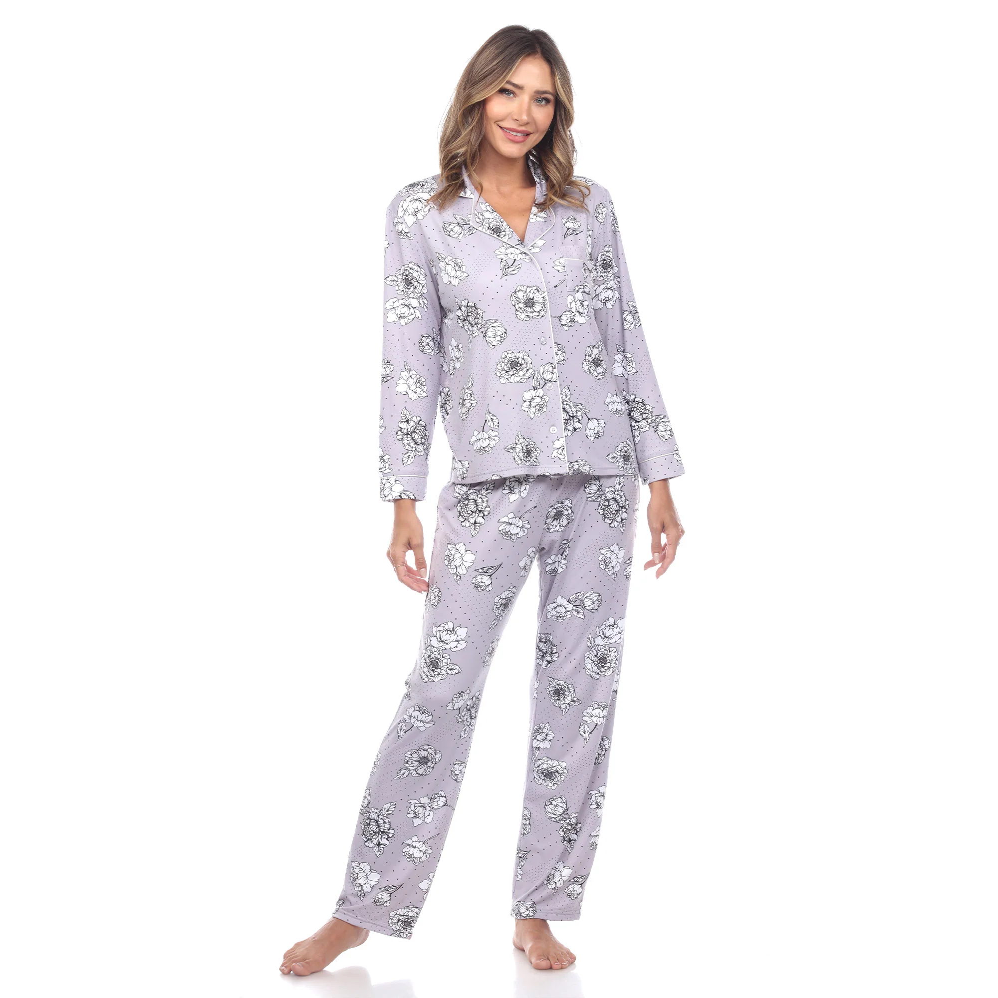 White Mark Women's Long-Sleeve Floral Pajama Set - Image 4
