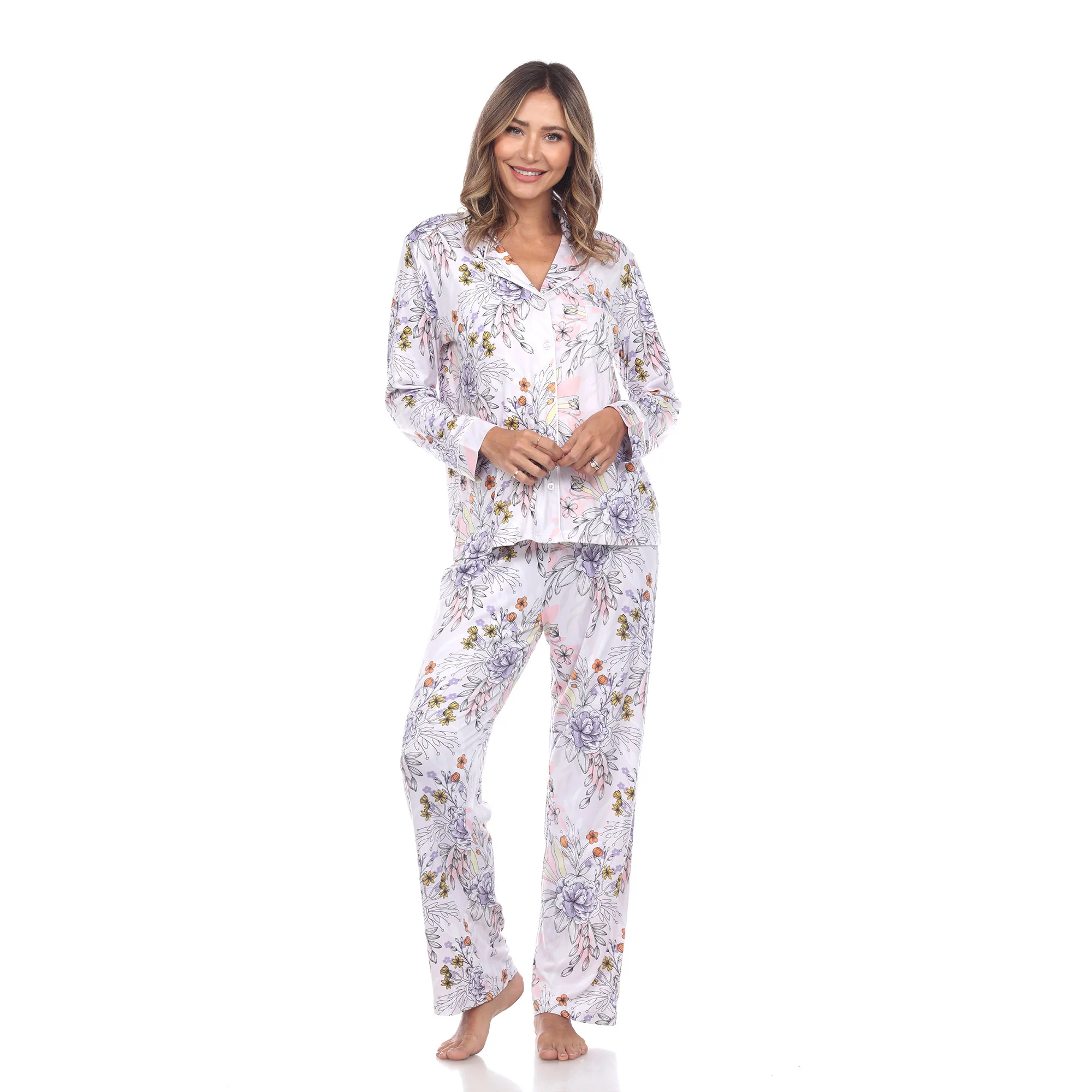 White Mark Women's Long-Sleeve Floral Pajama Set - Image 5