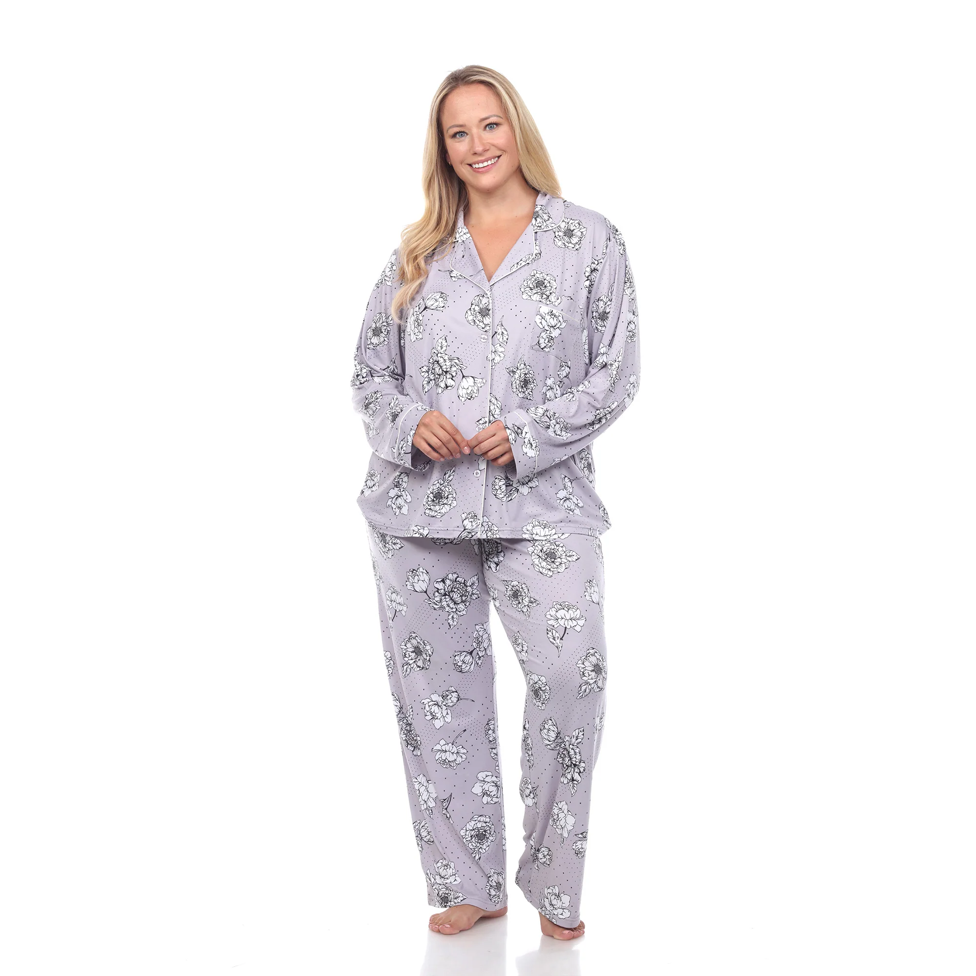 White Mark Women's Long-Sleeve Floral Pajama Set - Image 9