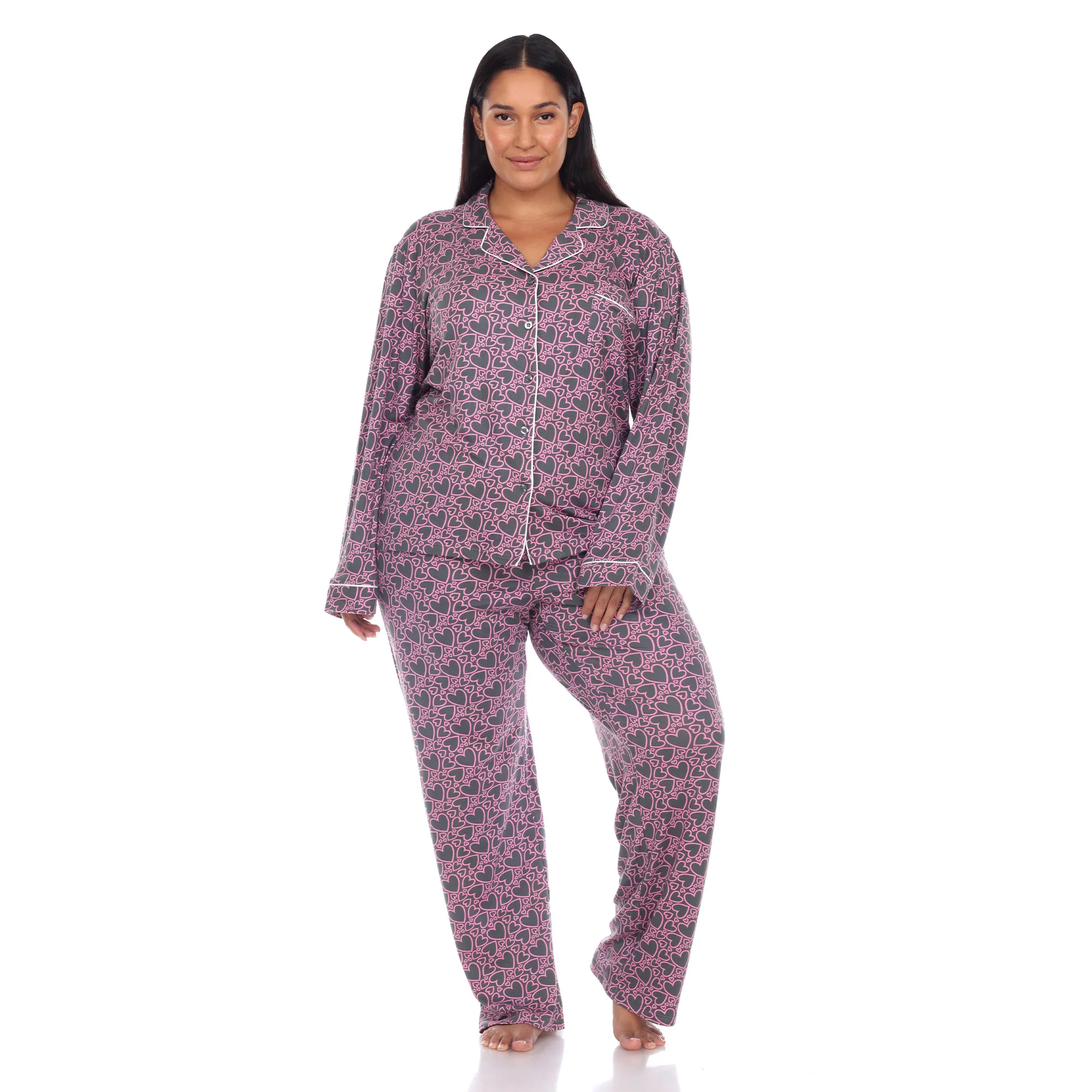 White Mark Women's Long-Sleeve Heart Print Pajama Set - Image 5