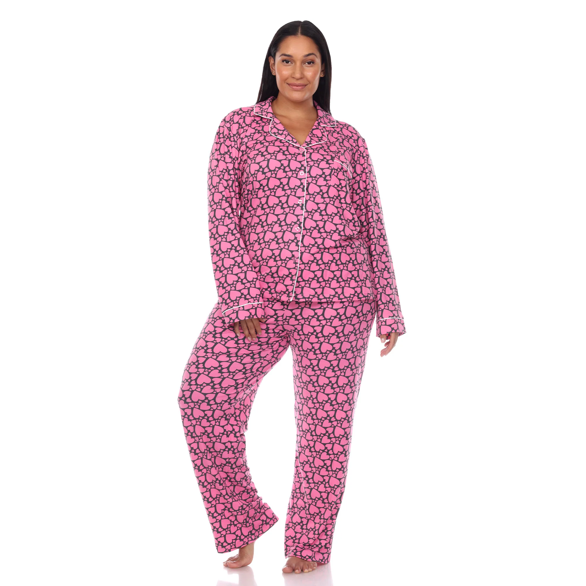 White Mark Women's Long-Sleeve Heart Print Pajama Set - Image 6