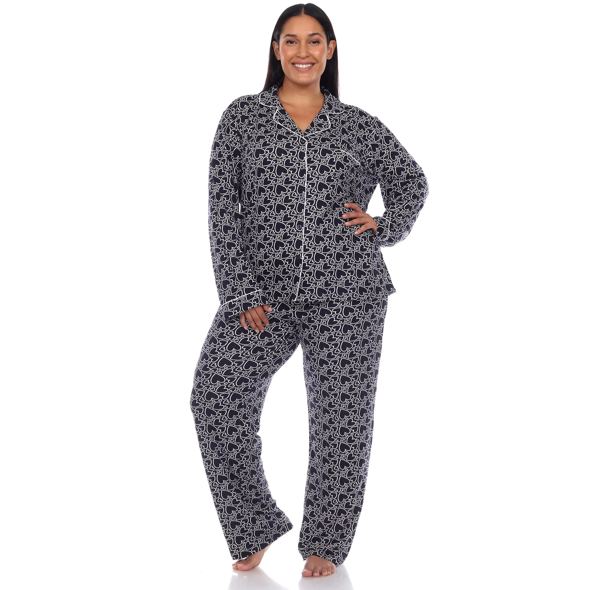 White Mark Women's Long-Sleeve Heart Print Pajama Set - Image 7