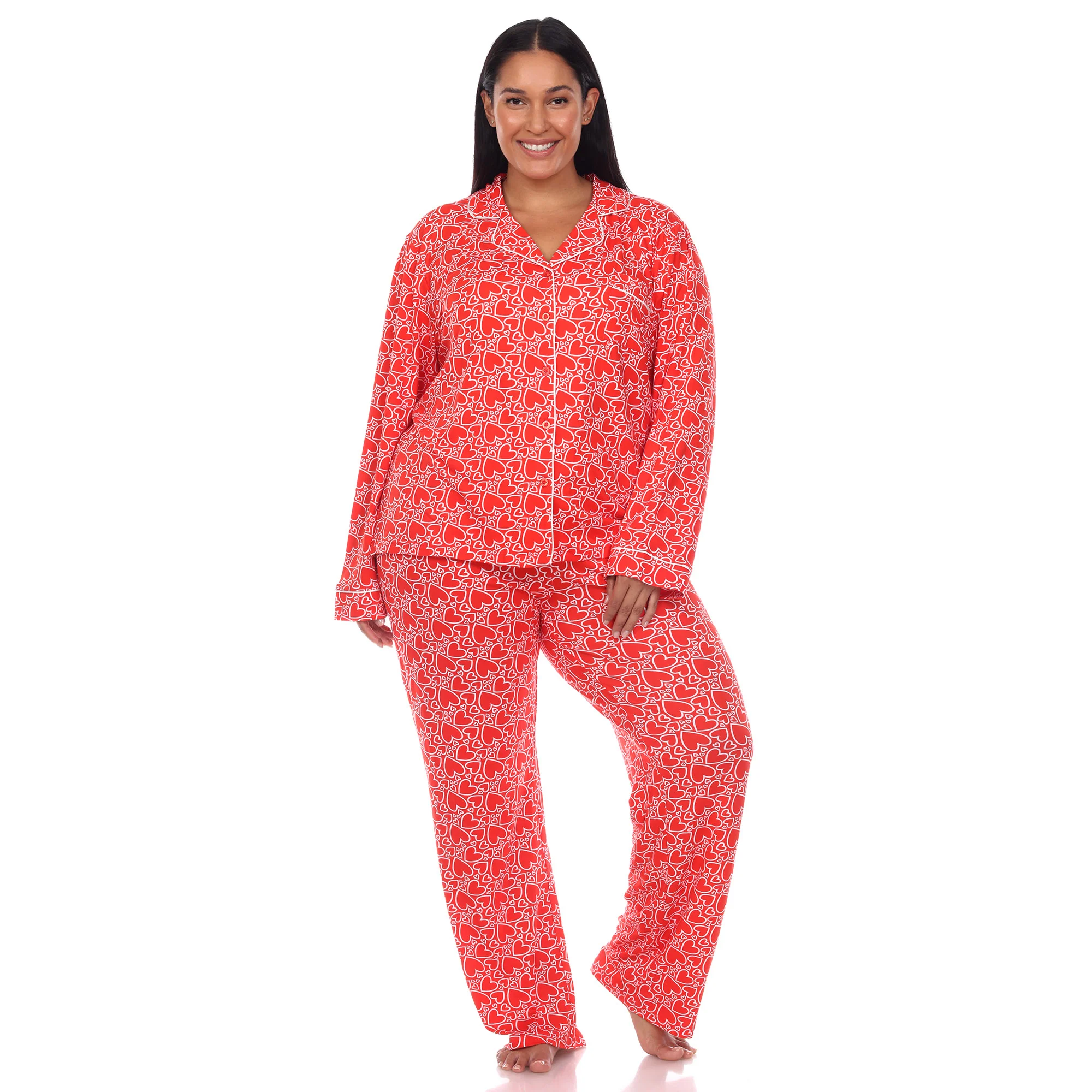 White Mark Women's Long-Sleeve Heart Print Pajama Set - Image 8