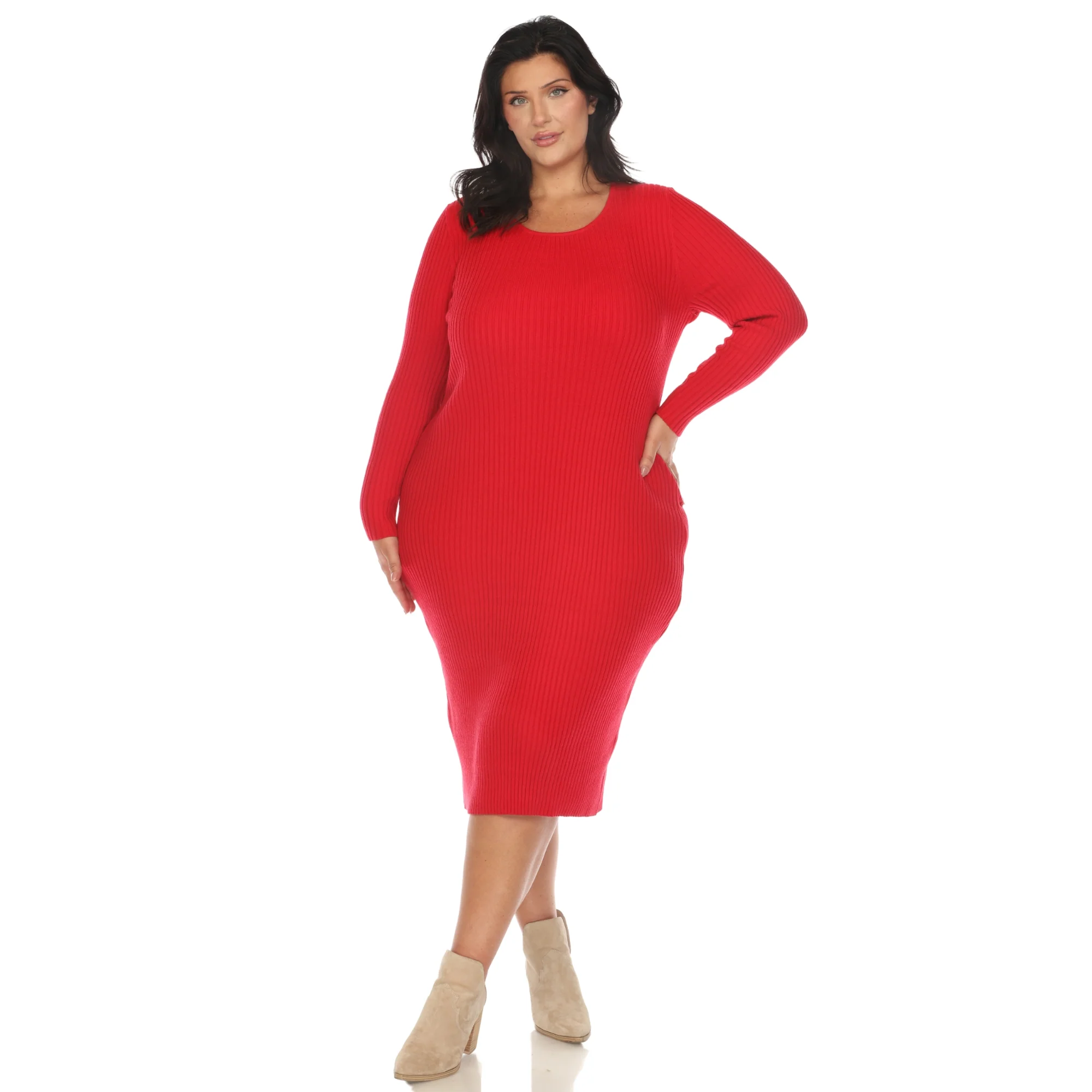 White Mark Women's Long Sleeve Ribbed Midi Sweater Dress - Image 10