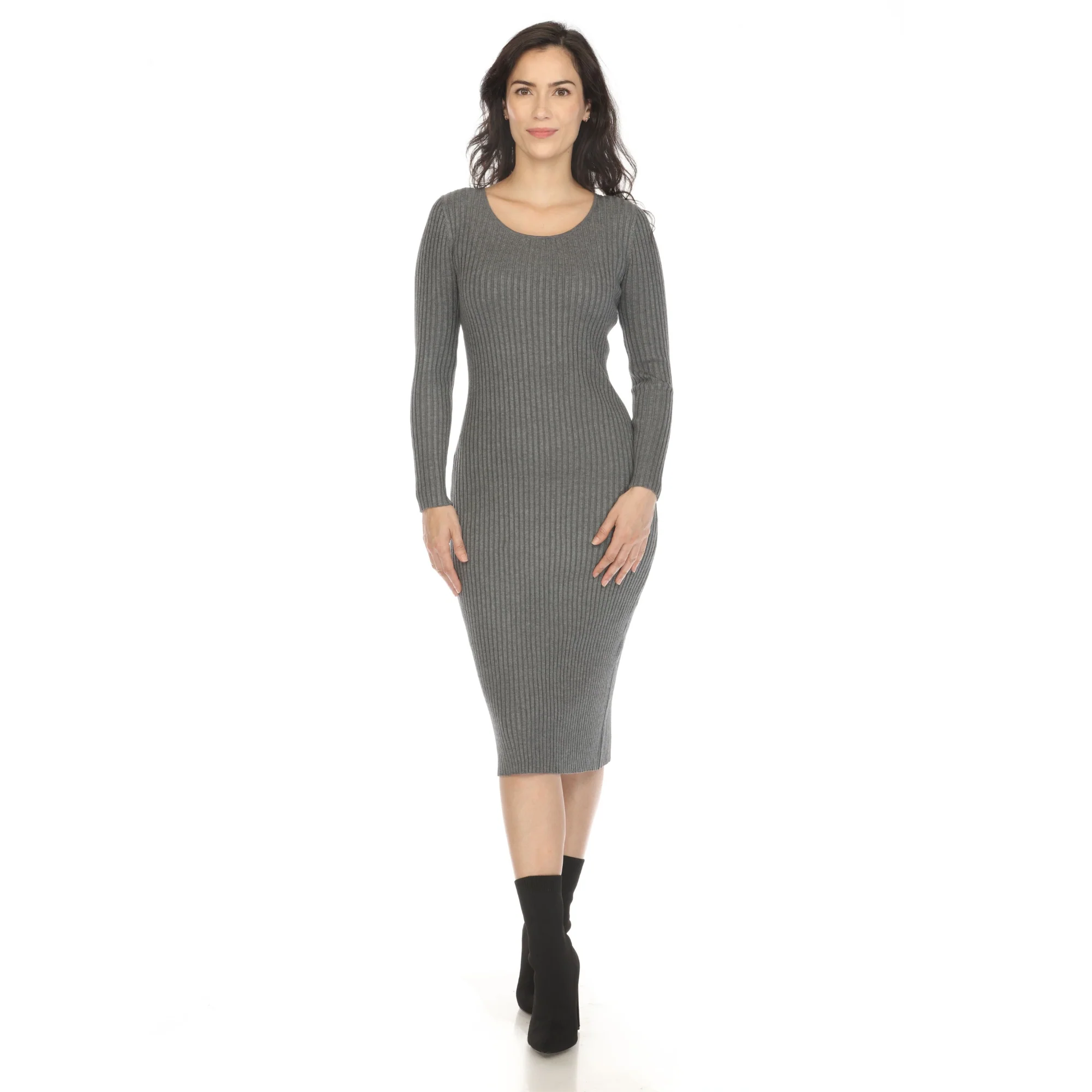 White Mark Women's Long Sleeve Ribbed Midi Sweater Dress - Image 3