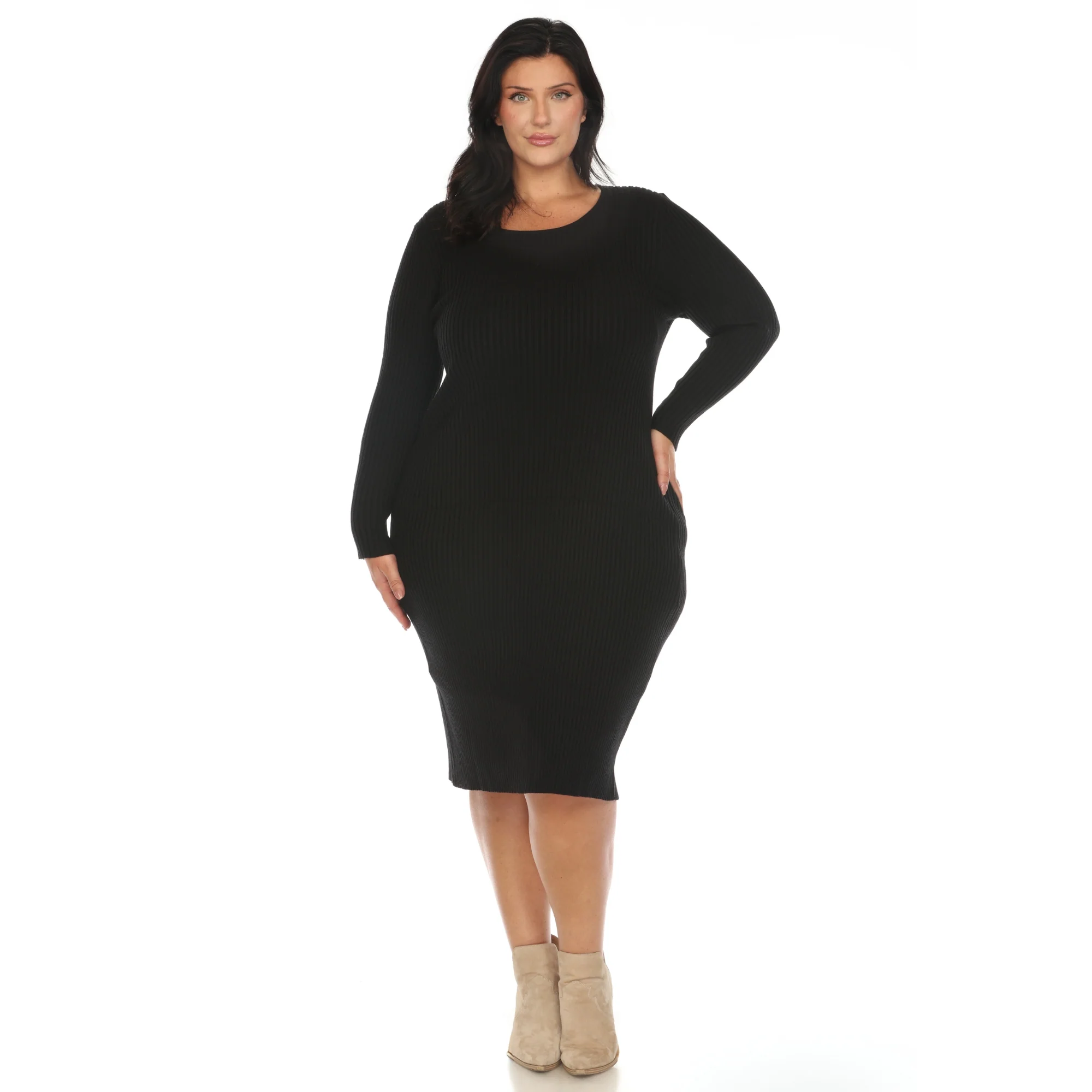 White Mark Women's Long Sleeve Ribbed Midi Sweater Dress - Image 6