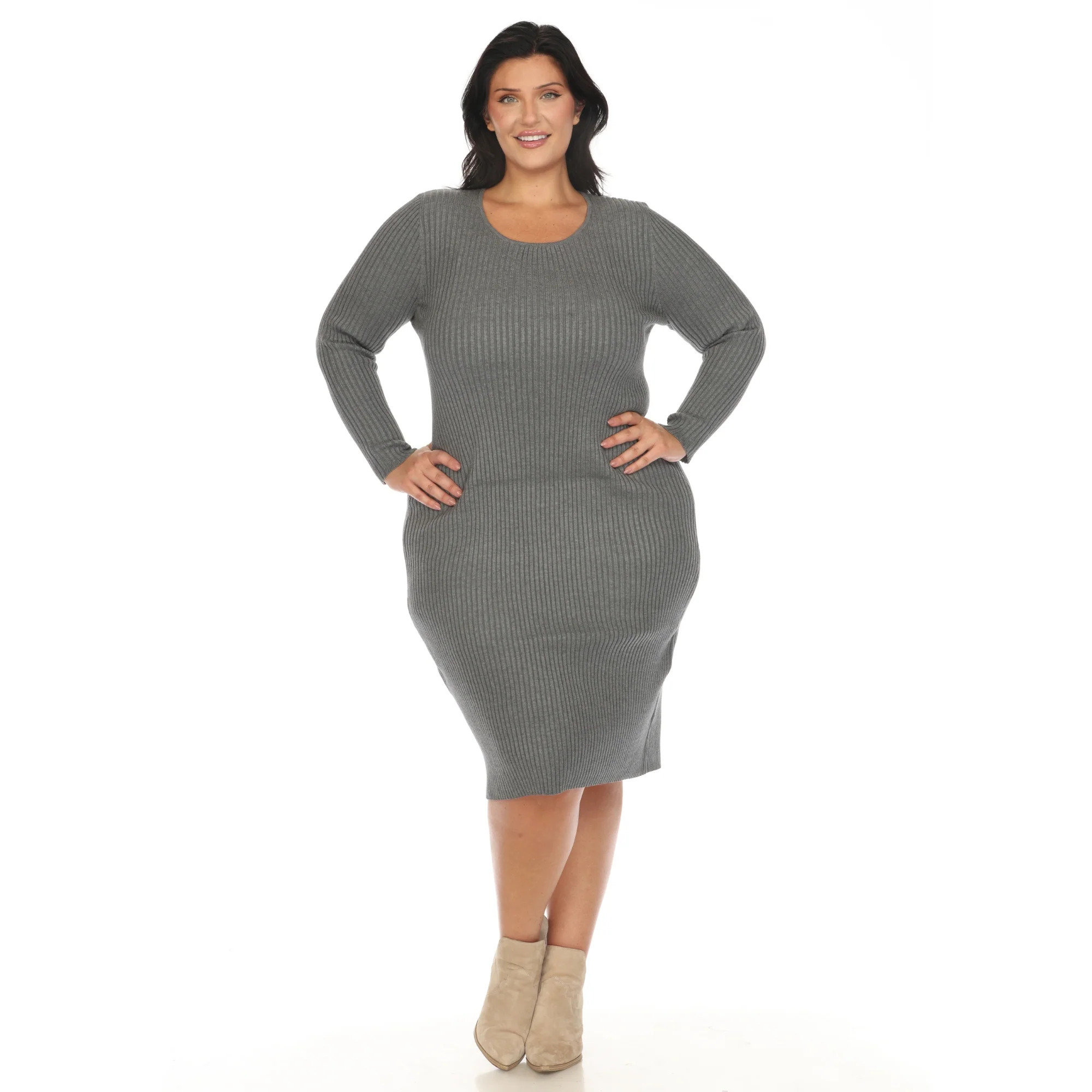 White Mark Women's Long Sleeve Ribbed Midi Sweater Dress - Image 8