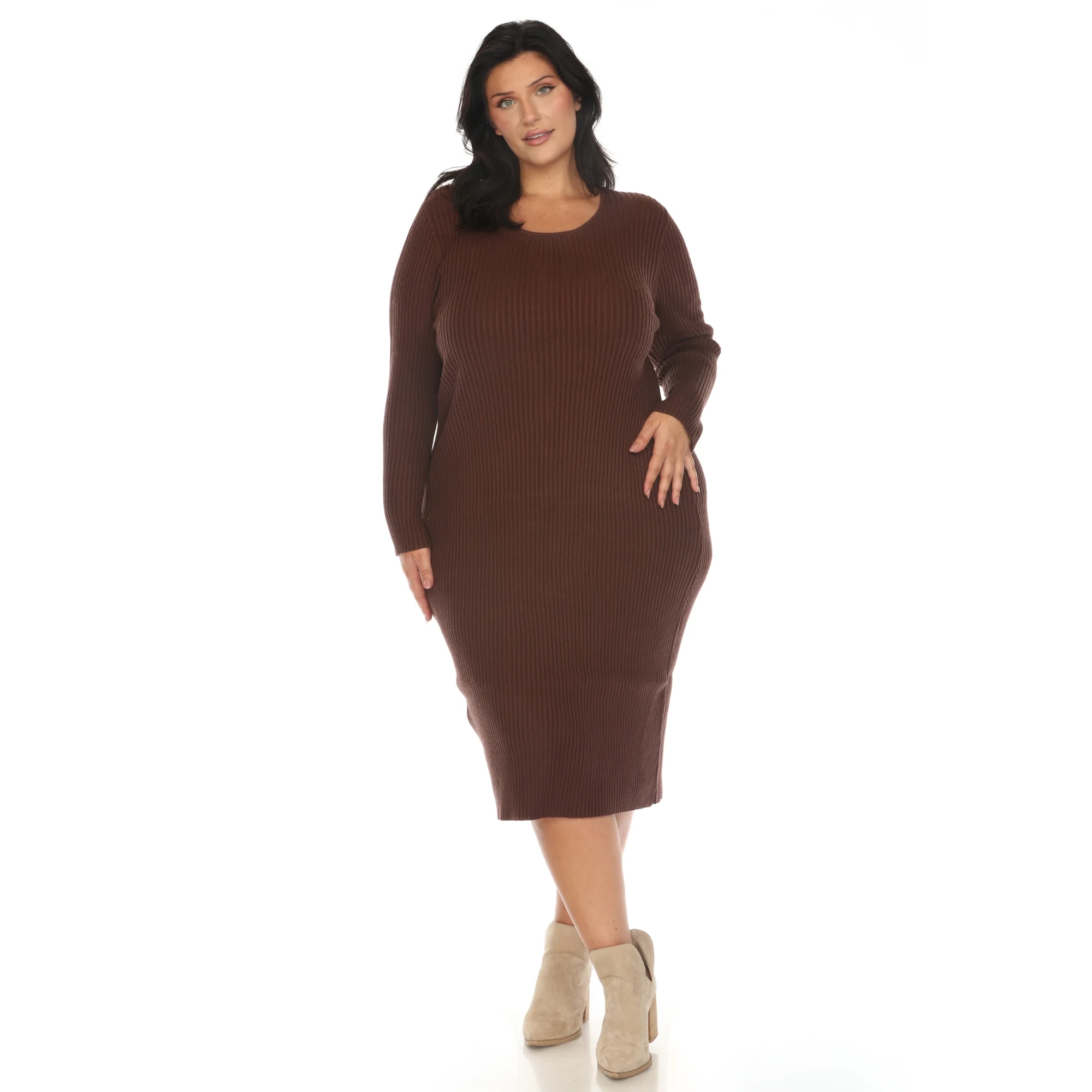 White Mark Women's Long Sleeve Ribbed Midi Sweater Dress - Image 9