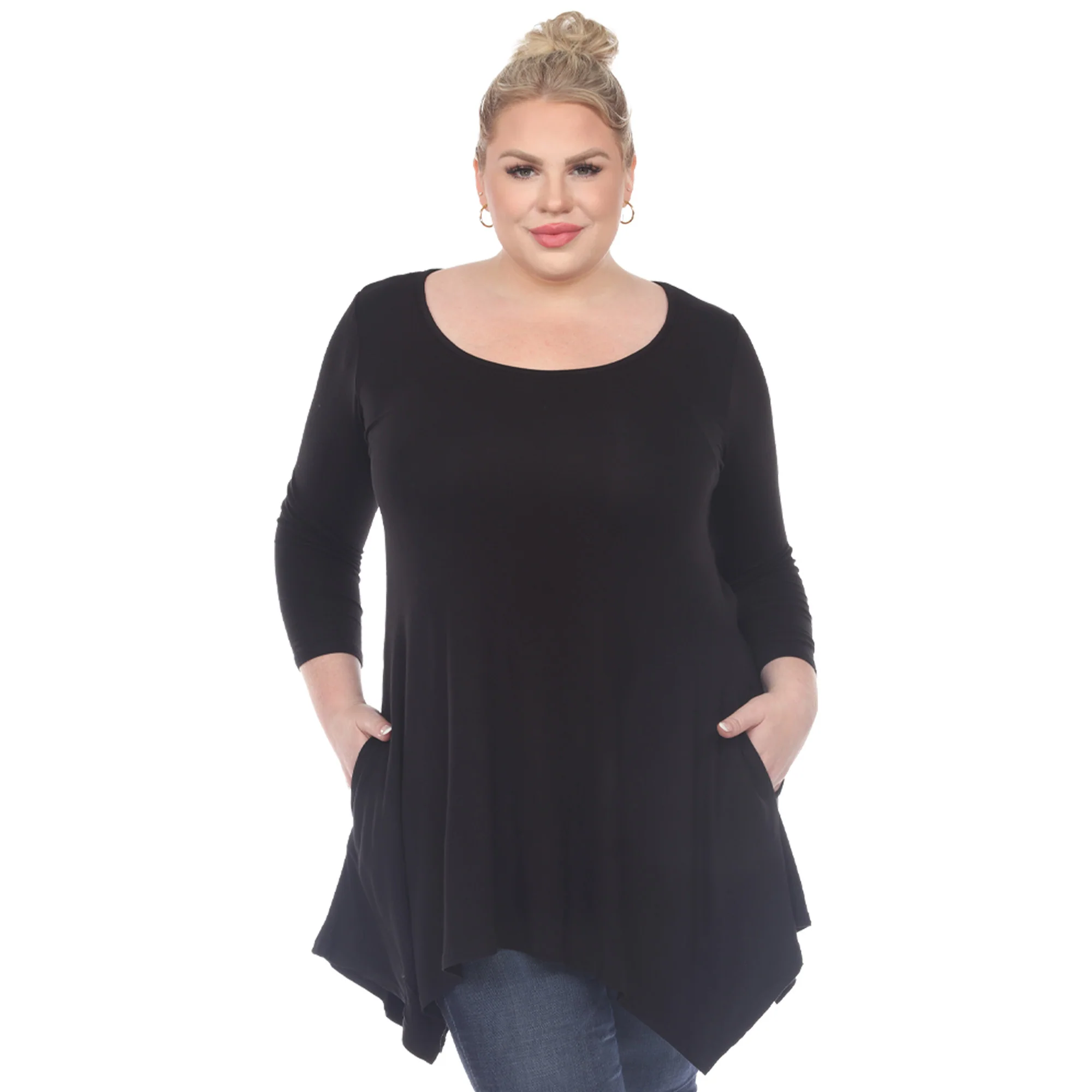 White Mark Women's Makayla Long Sleeve Four Point Hem Solid Tunic Top - Image 10