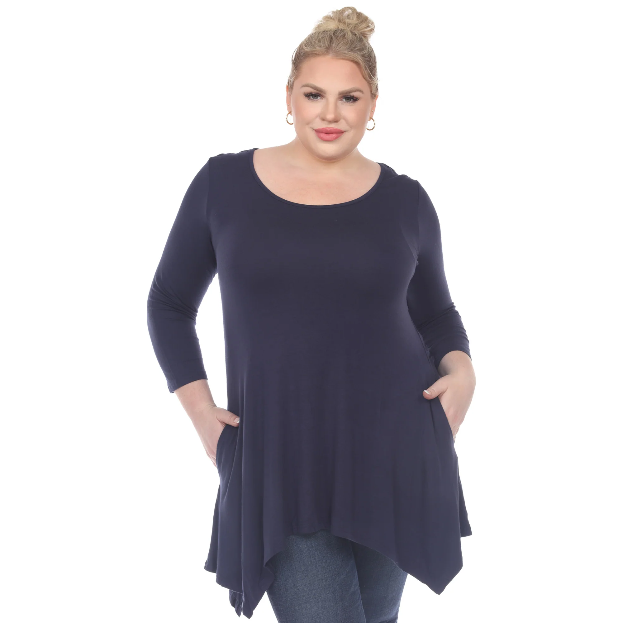 White Mark Women's Makayla Long Sleeve Four Point Hem Solid Tunic Top - Image 11