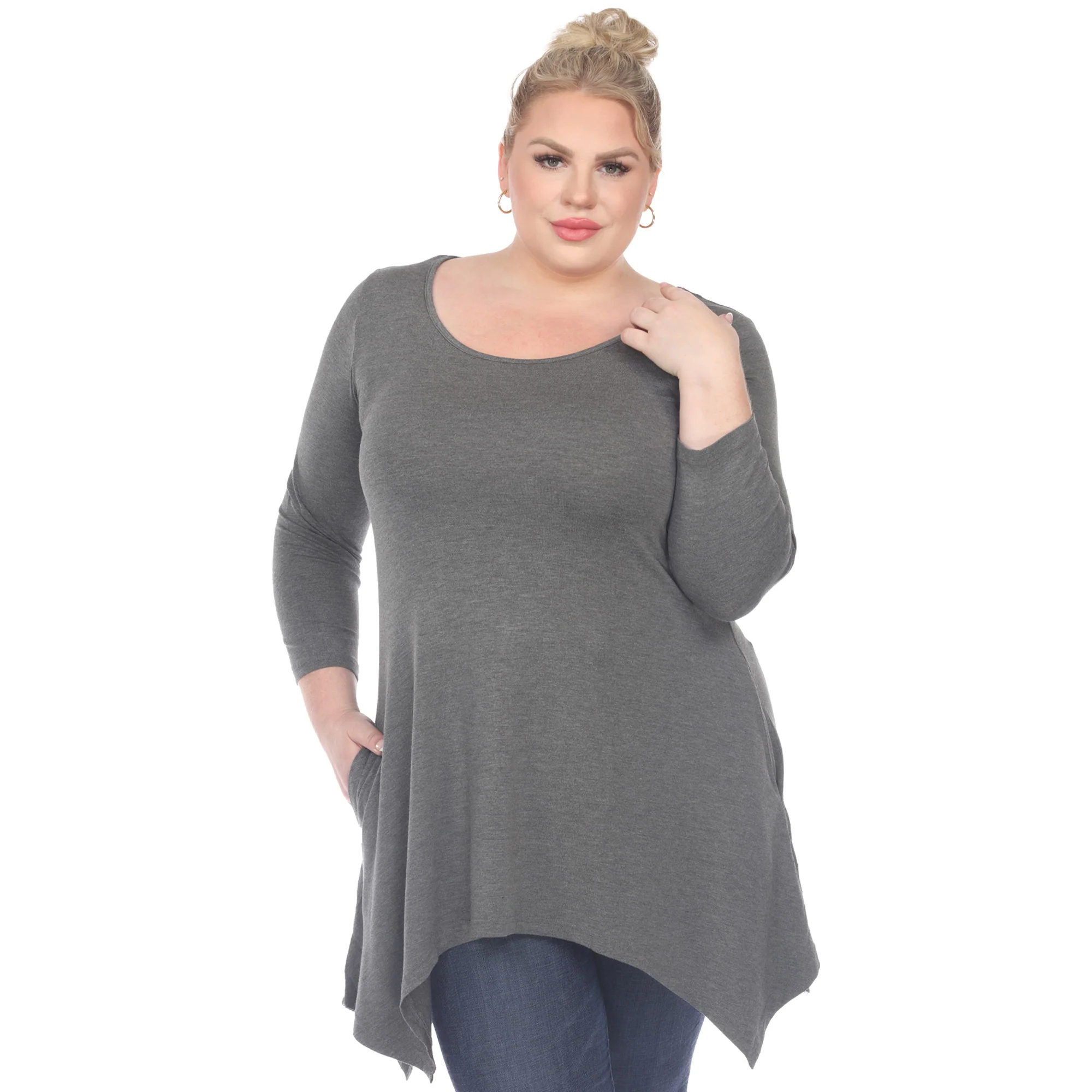White Mark Women's Makayla Long Sleeve Four Point Hem Solid Tunic Top - Image 12