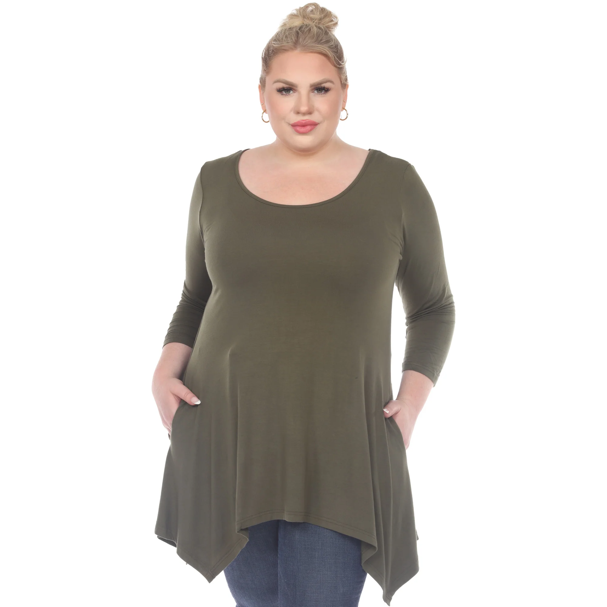 White Mark Women's Makayla Long Sleeve Four Point Hem Solid Tunic Top - Image 14