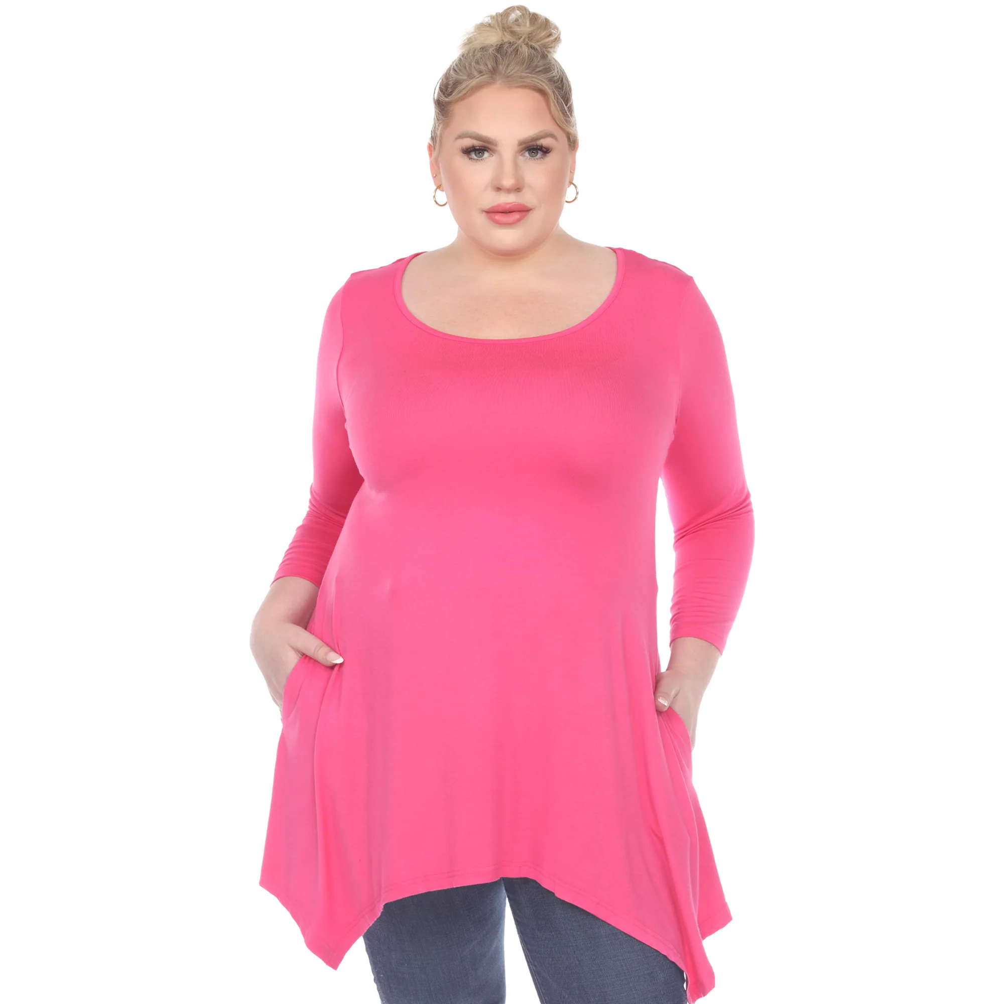 White Mark Women's Makayla Long Sleeve Four Point Hem Solid Tunic Top - Image 15