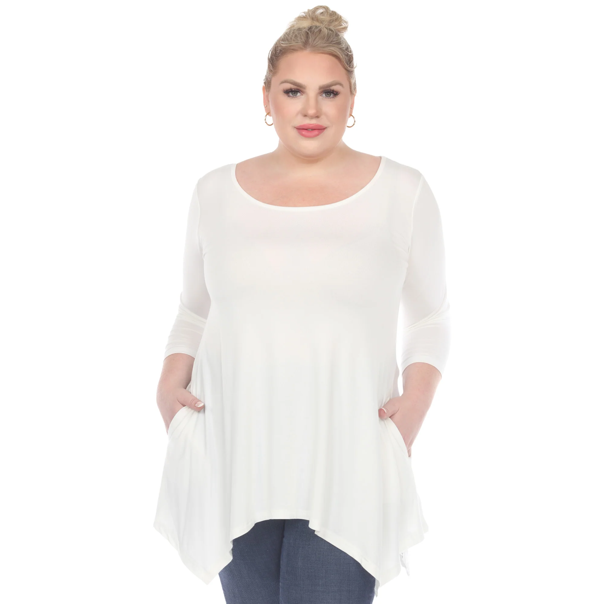 White Mark Women's Makayla Long Sleeve Four Point Hem Solid Tunic Top - Image 16