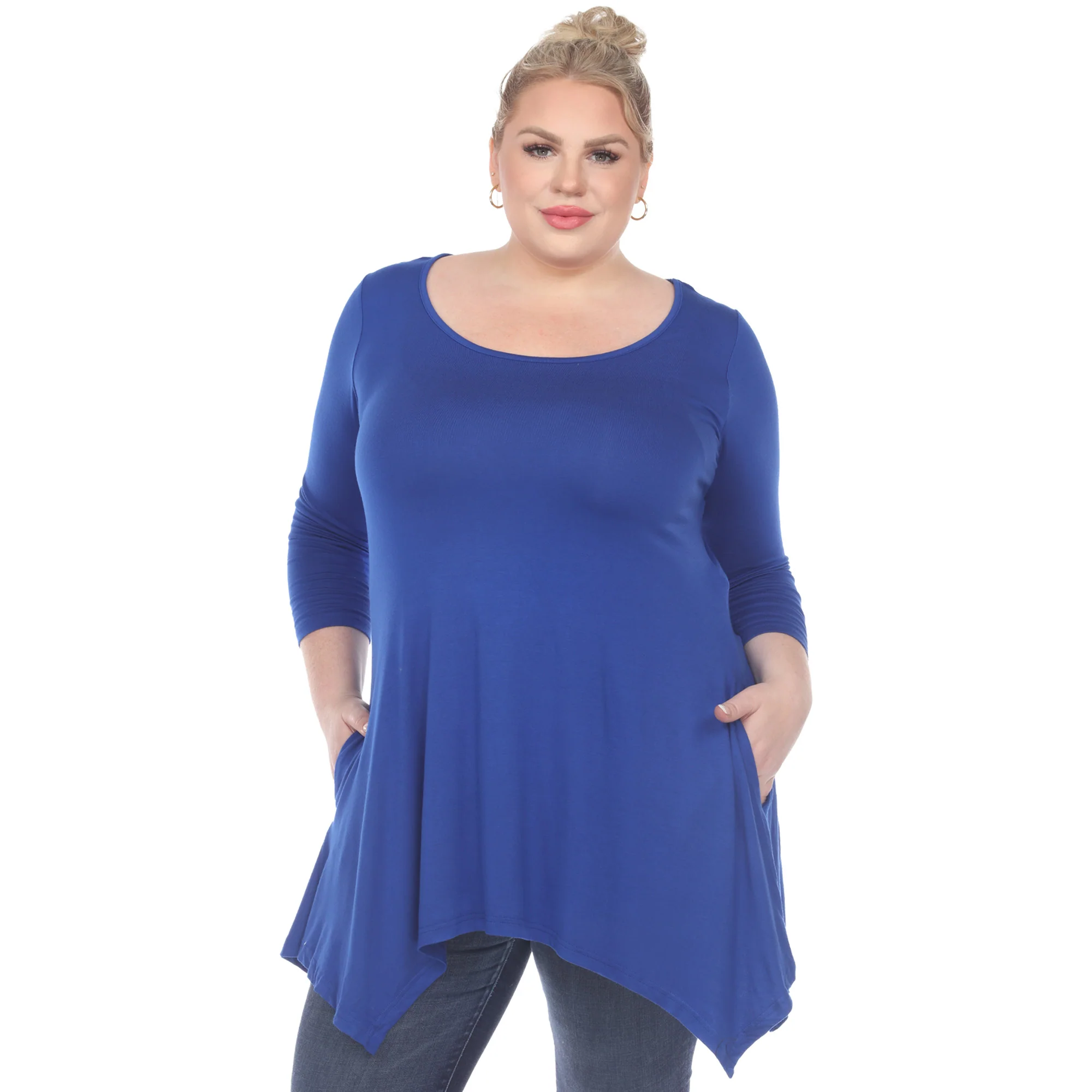 White Mark Women's Makayla Long Sleeve Four Point Hem Solid Tunic Top - Image 17