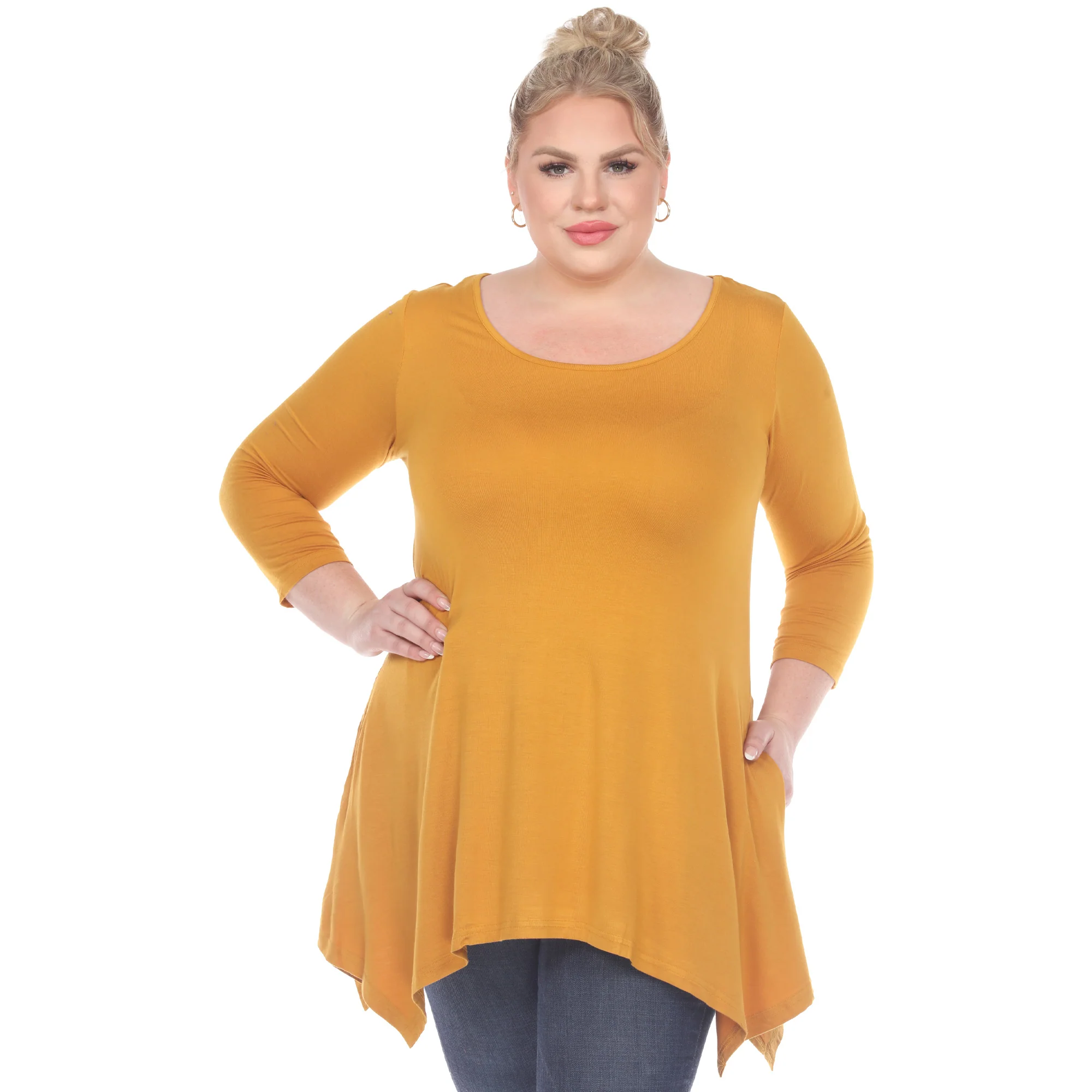 White Mark Women's Makayla Long Sleeve Four Point Hem Solid Tunic Top - Image 18