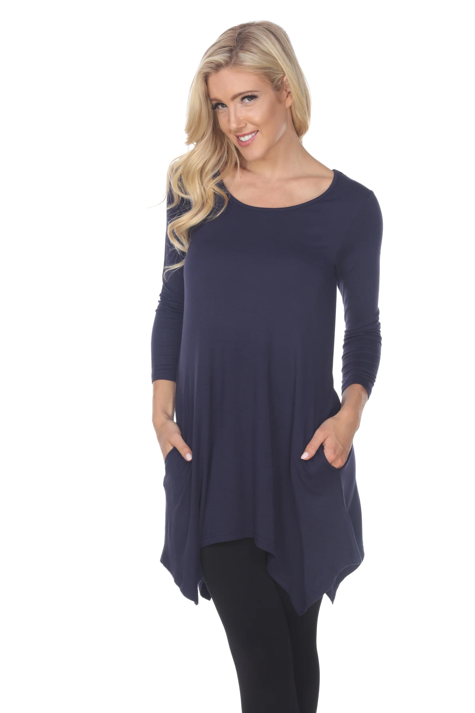 White Mark Women's Makayla Long Sleeve Four Point Hem Solid Tunic Top - Image 3