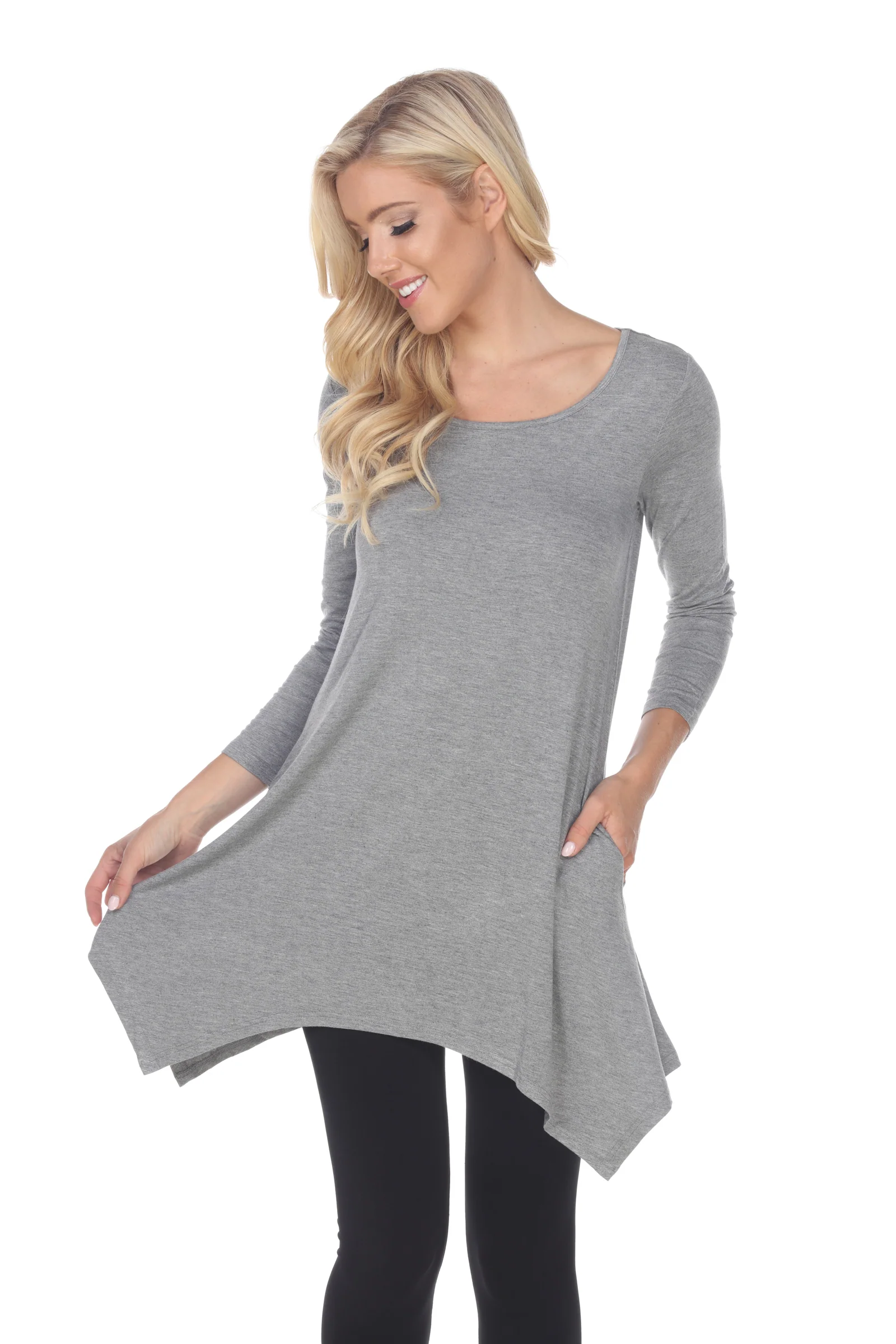 White Mark Women's Makayla Long Sleeve Four Point Hem Solid Tunic Top - Image 4