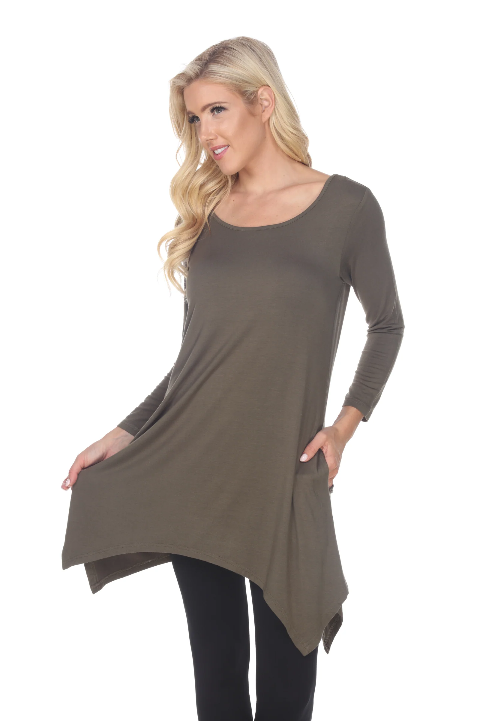 White Mark Women's Makayla Long Sleeve Four Point Hem Solid Tunic Top - Image 6