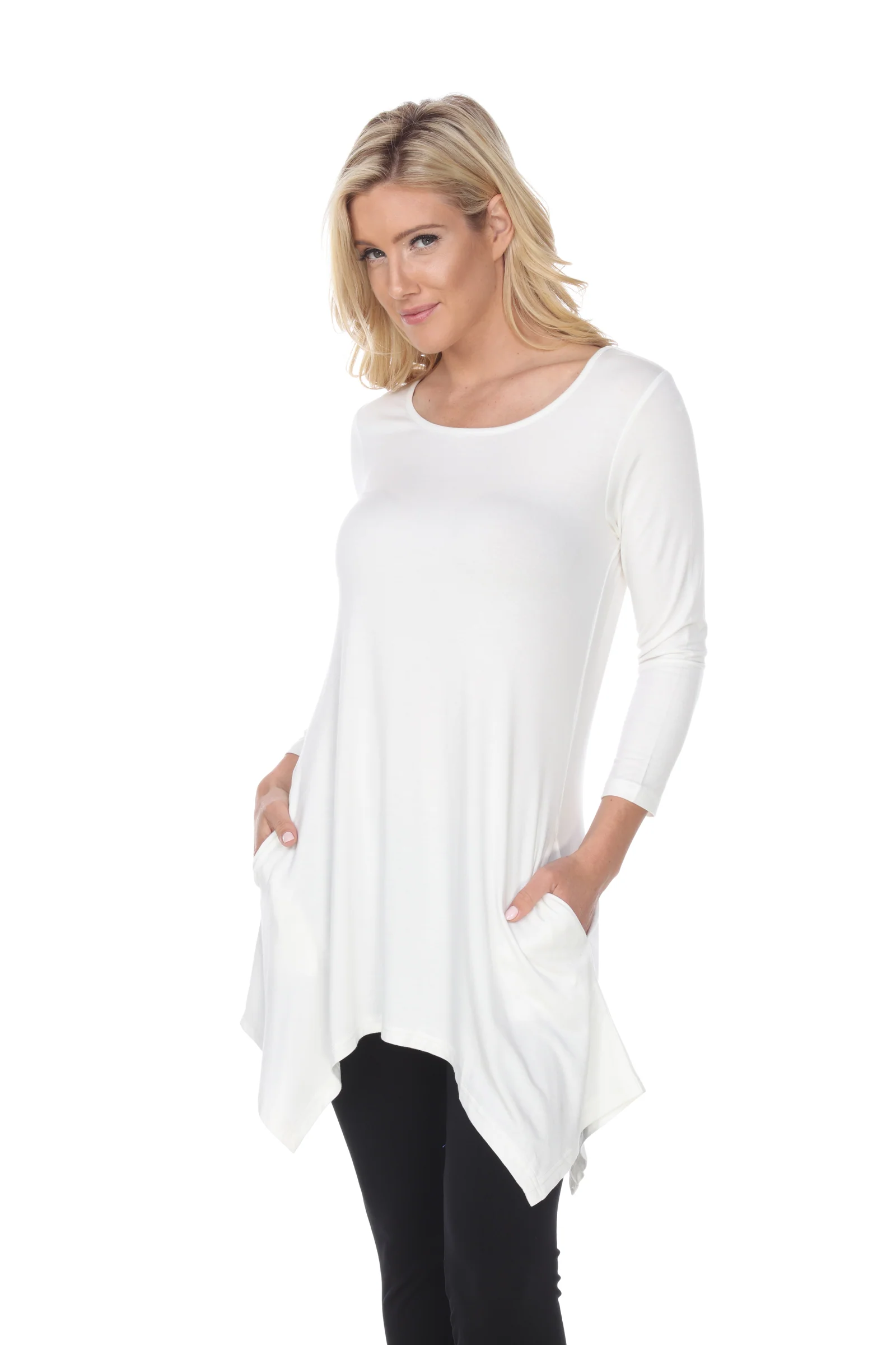 White Mark Women's Makayla Long Sleeve Four Point Hem Solid Tunic Top - Image 7
