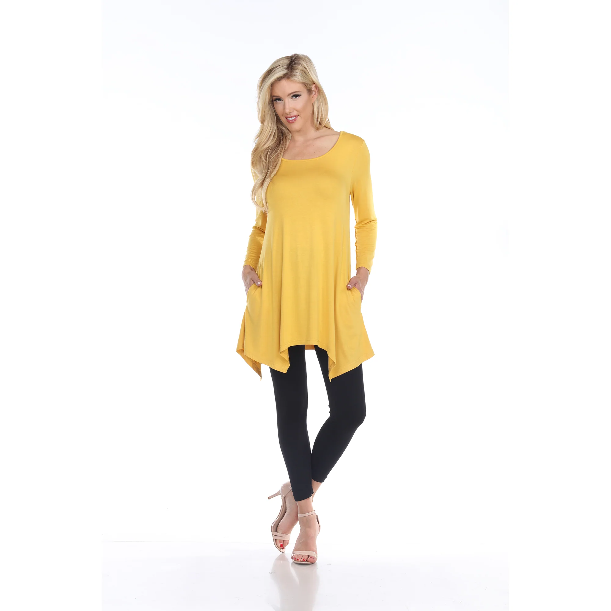 White Mark Women's Makayla Long Sleeve Four Point Hem Solid Tunic Top - Image 9