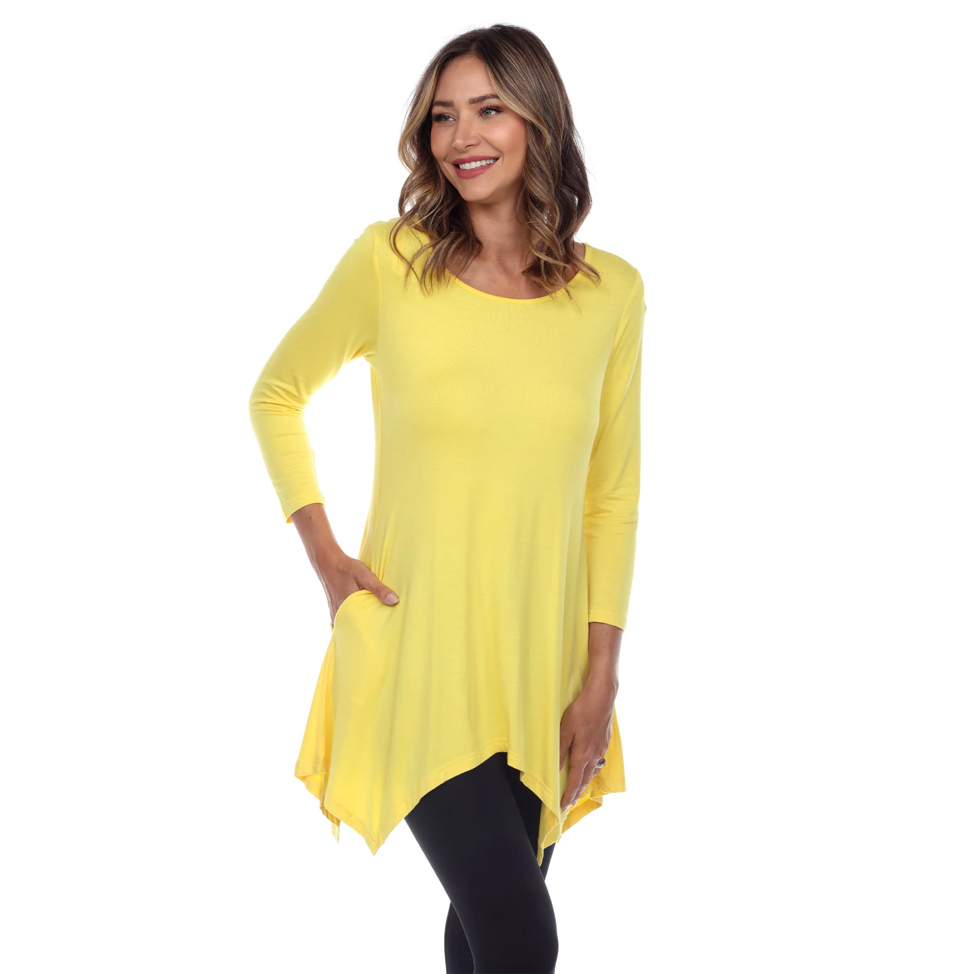 White Mark Women's Makayla Scoop Neck Four Point Hem Solid Tunic Top - Image 3