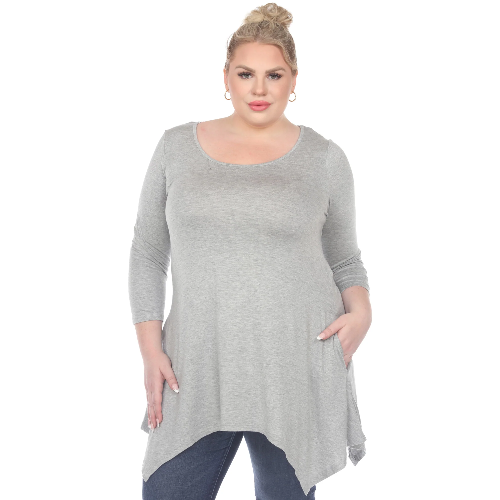 White Mark Women's Makayla Scoop Neck Four Point Hem Solid Tunic Top - Image 4