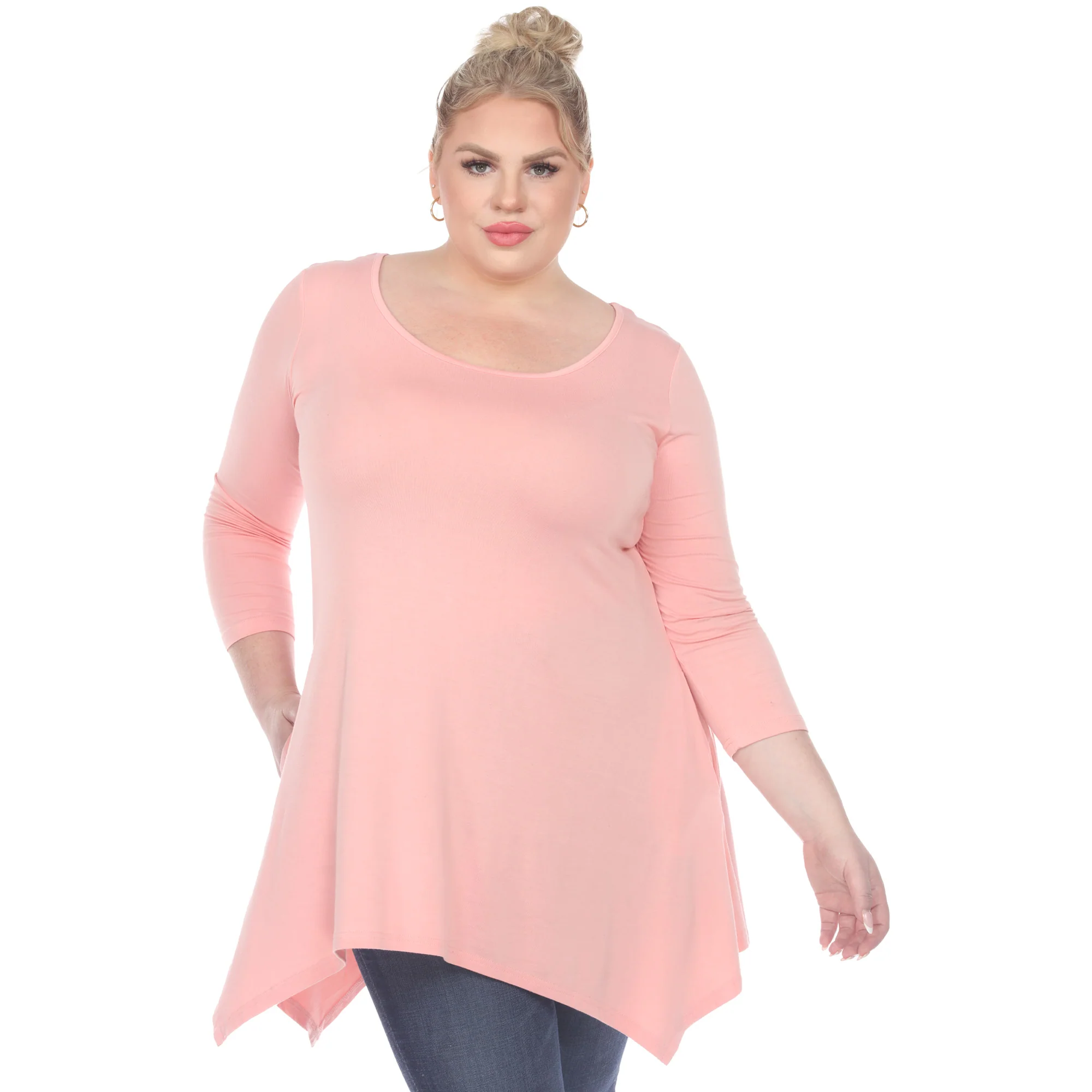 White Mark Women's Makayla Scoop Neck Four Point Hem Solid Tunic Top - Image 5