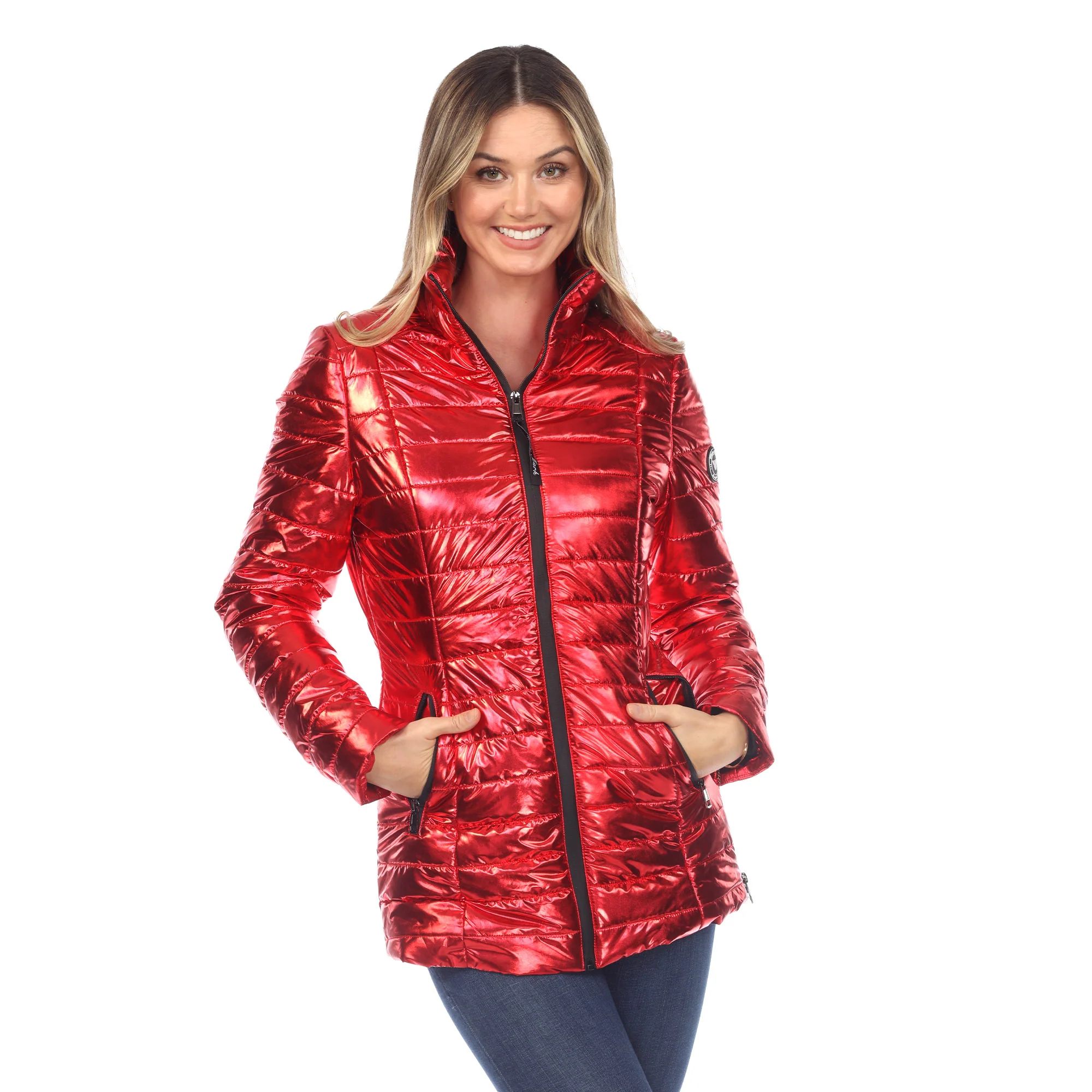 White Mark Women's Metallic Puffer Coat - Image 3
