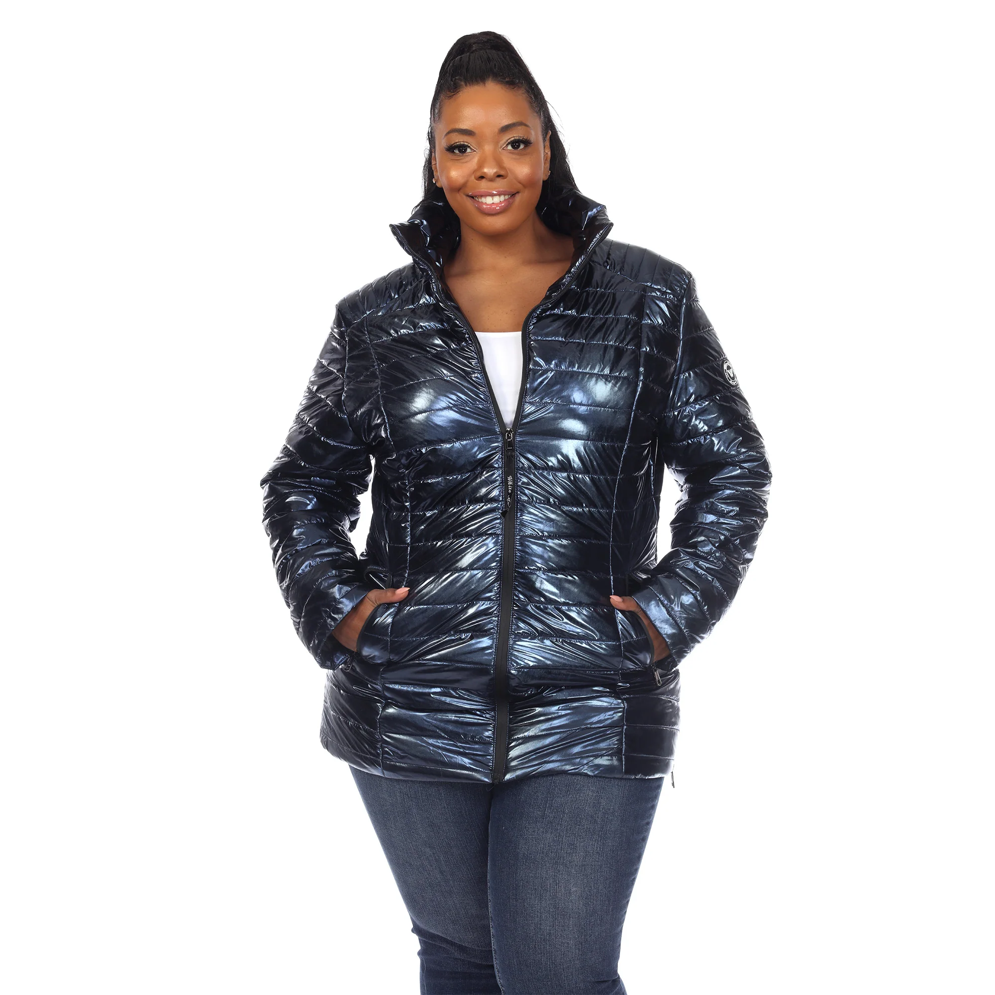 White Mark Women's Metallic Puffer Coat - Image 5